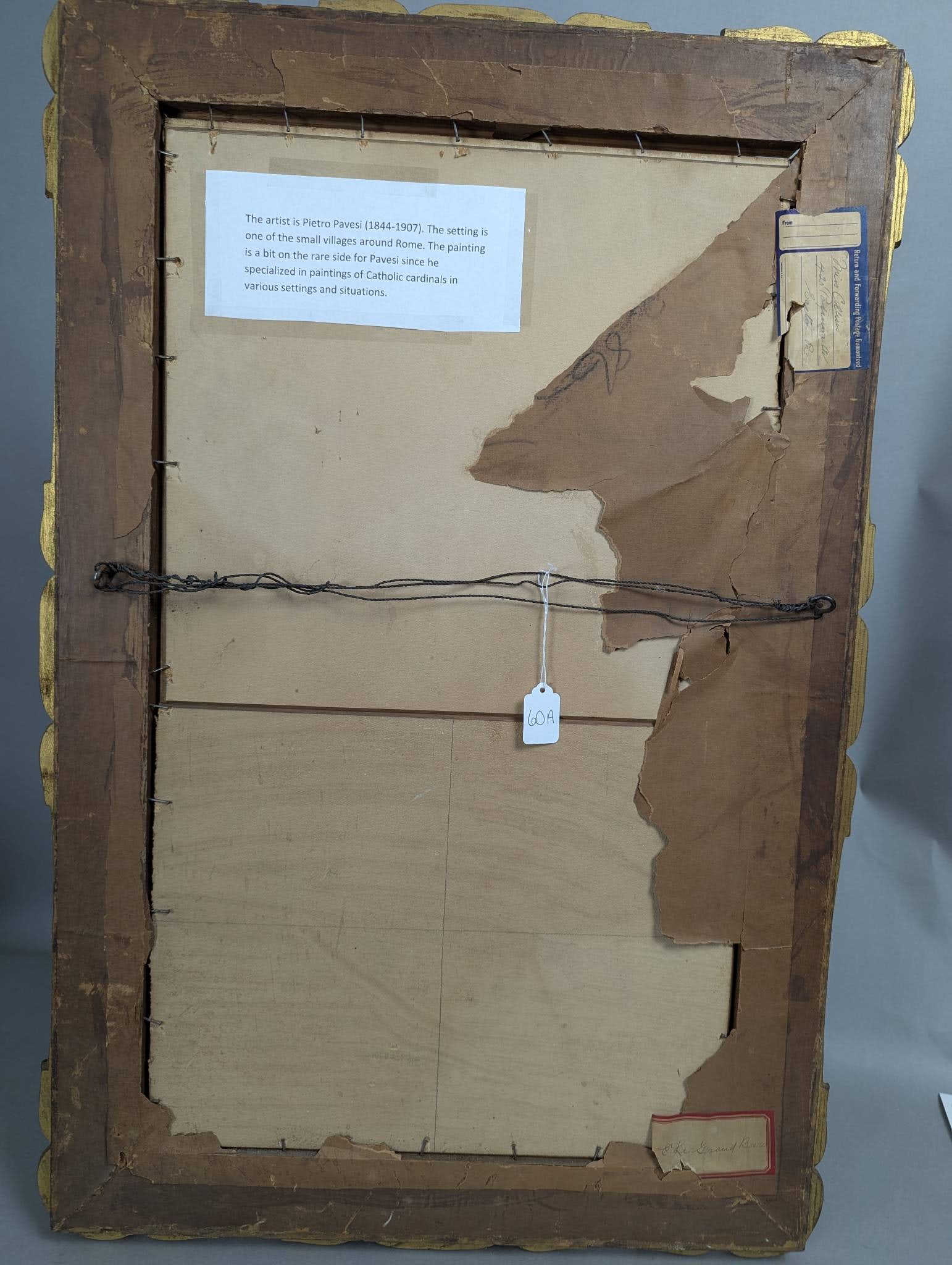 Watercolor by Pietro Pavesi Depicting a Italian Village Scene in Ornate Frame - 11