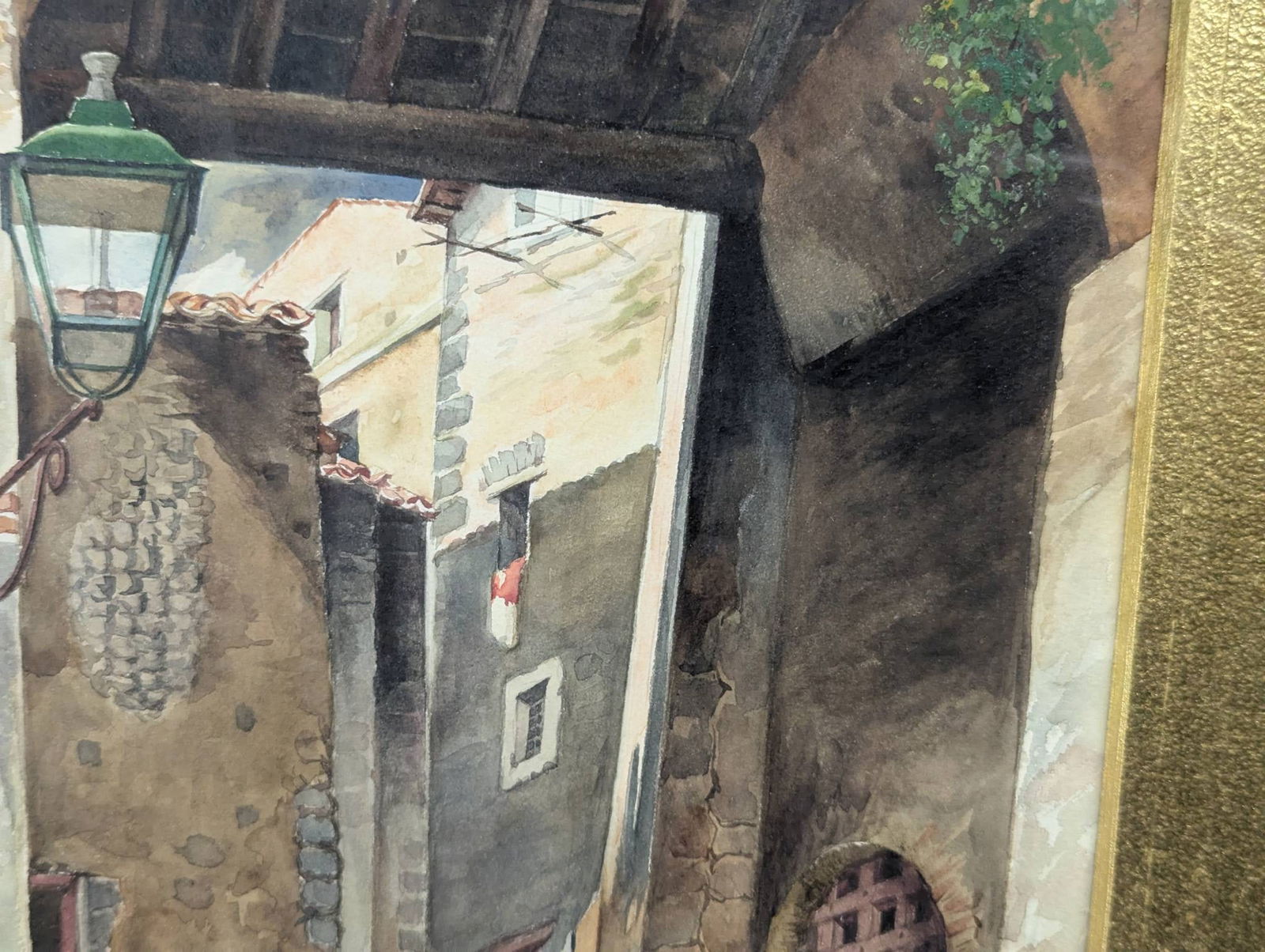 Watercolor by Pietro Pavesi Depicting a Italian Village Scene in Ornate Frame - 4