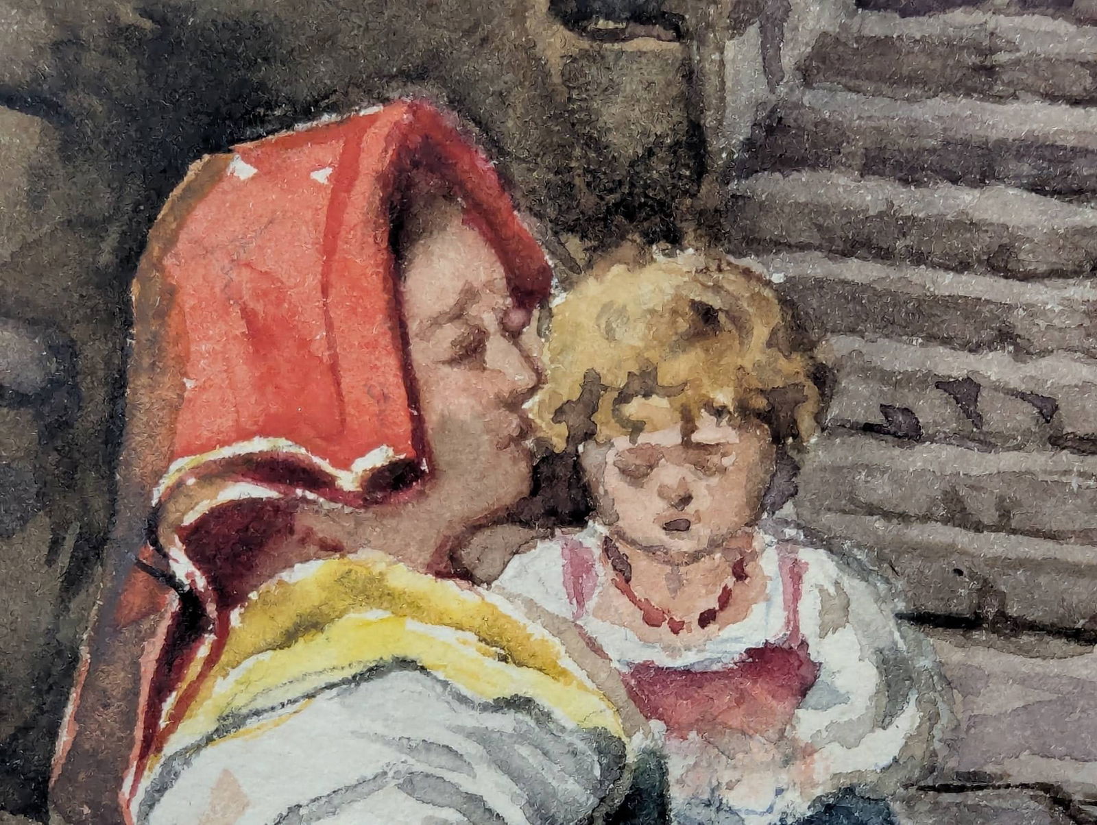 Watercolor by Pietro Pavesi Depicting a Italian Village Scene in Ornate Frame - 9