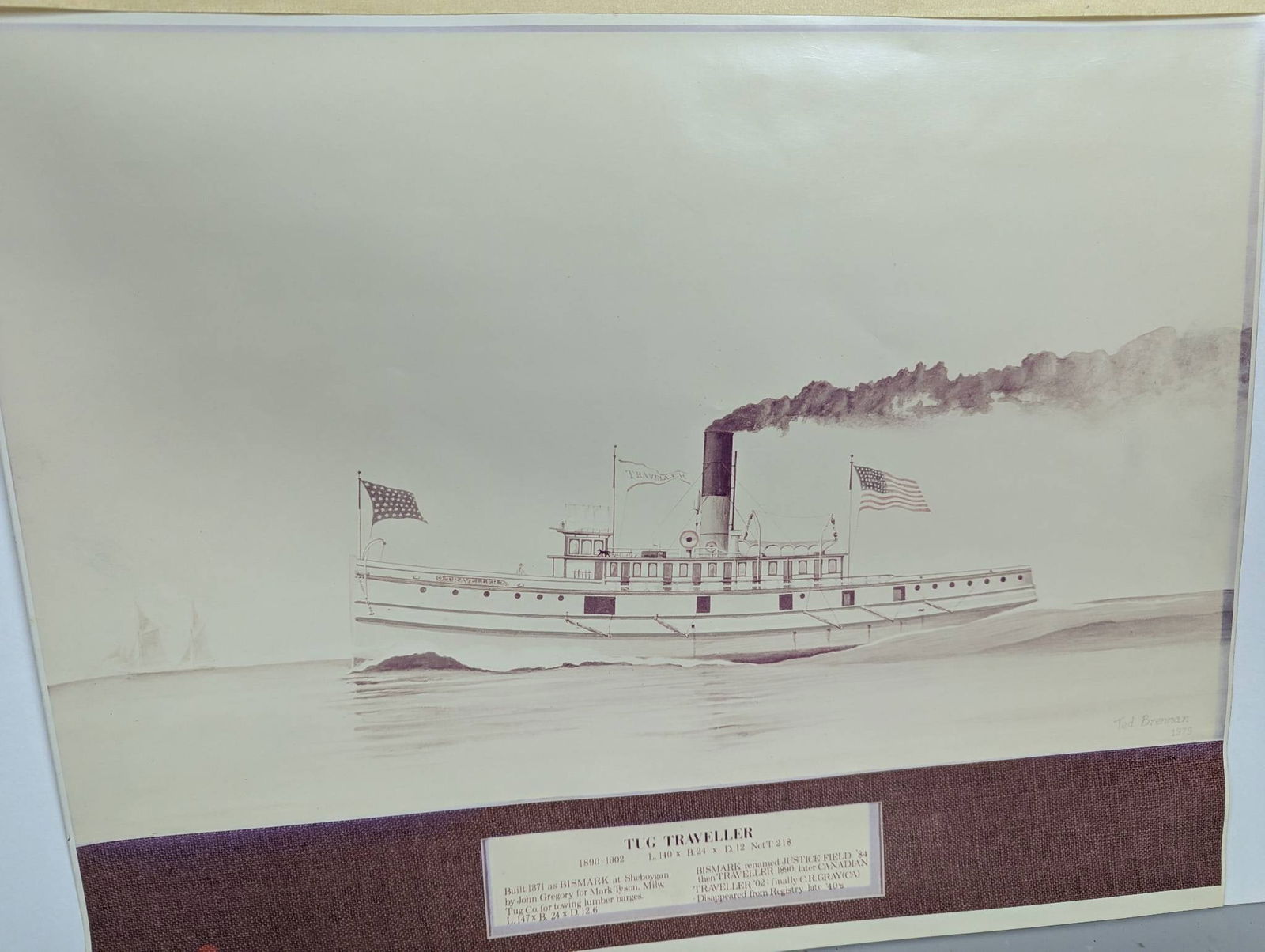 Photograph of Tug Traveller Painting Signed Ted Brennan - 2