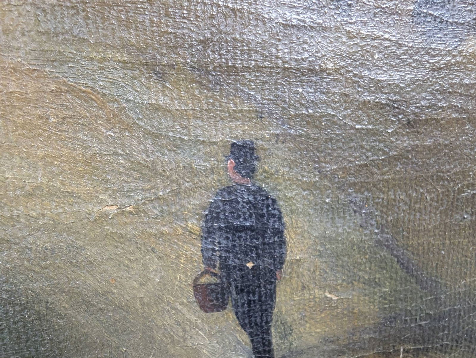 19th Century OIl Painting Landscape With House and Figure in Background - 11