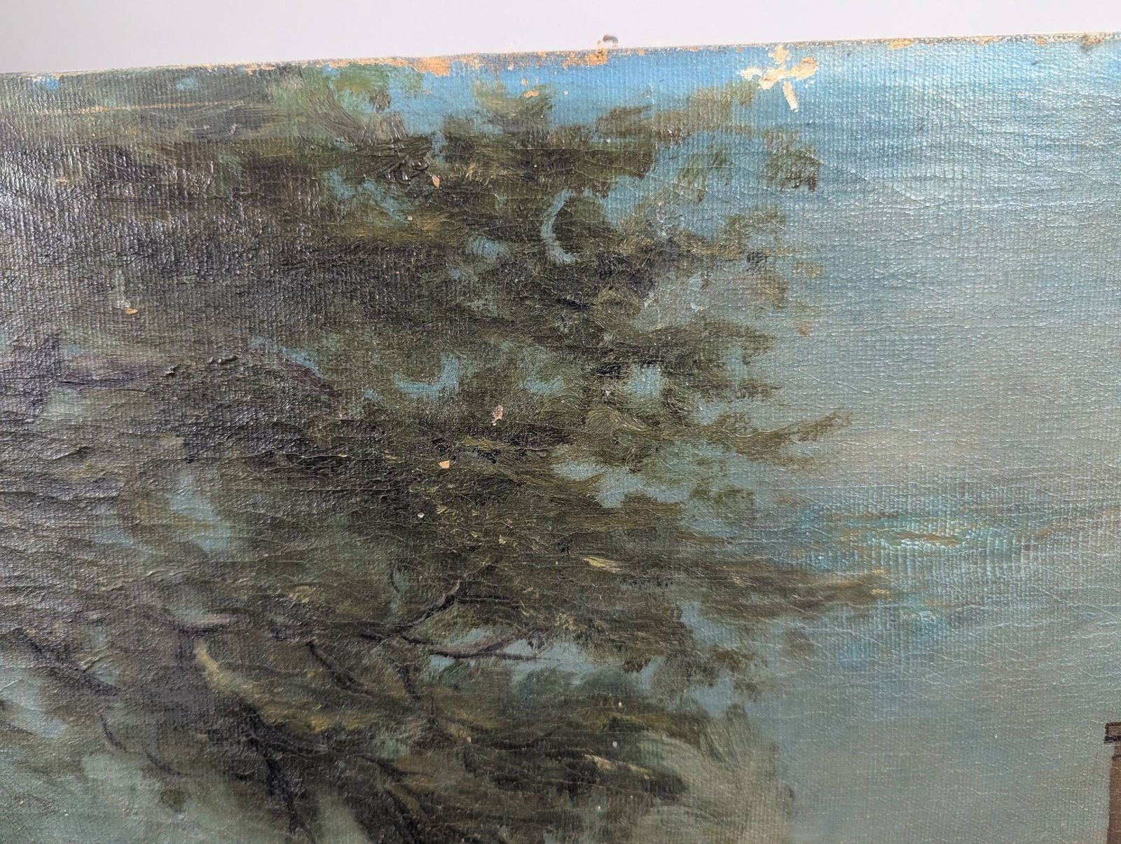 19th Century OIl Painting Landscape With House and Figure in Background - 3