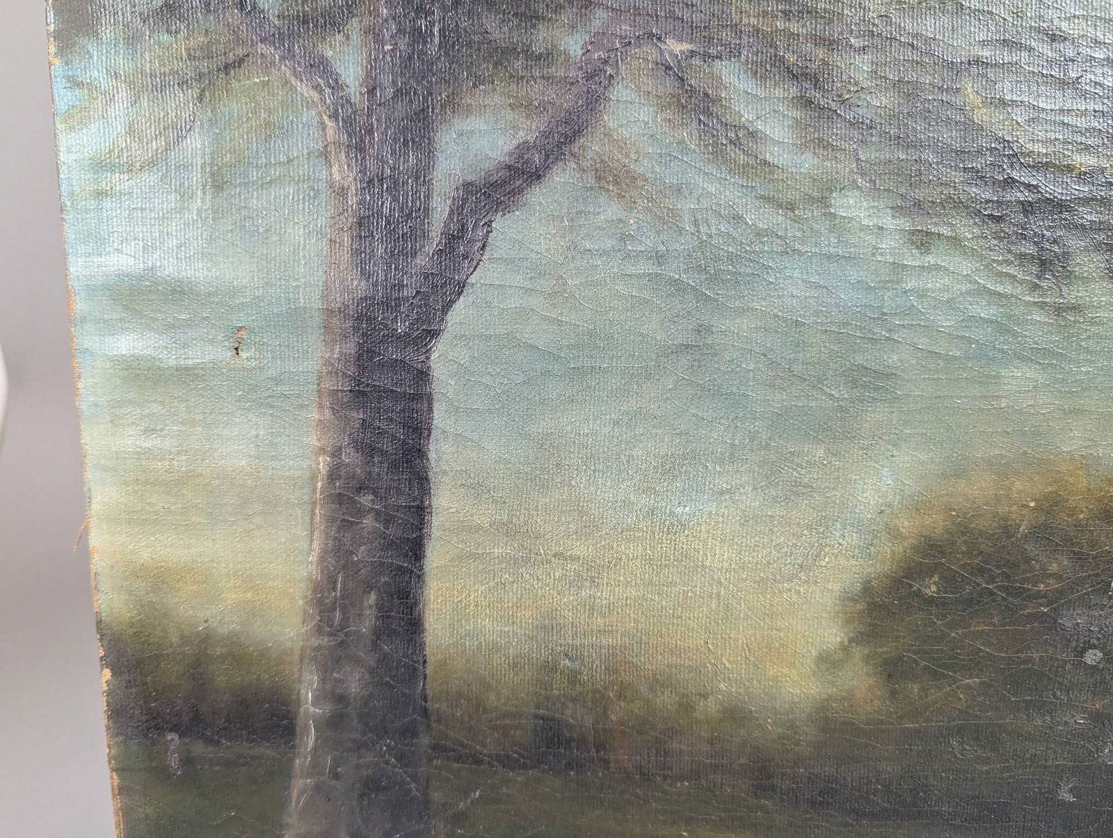 19th Century OIl Painting Landscape With House and Figure in Background - 5