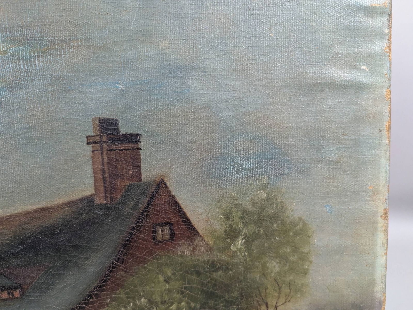 19th Century OIl Painting Landscape With House and Figure in Background - 7