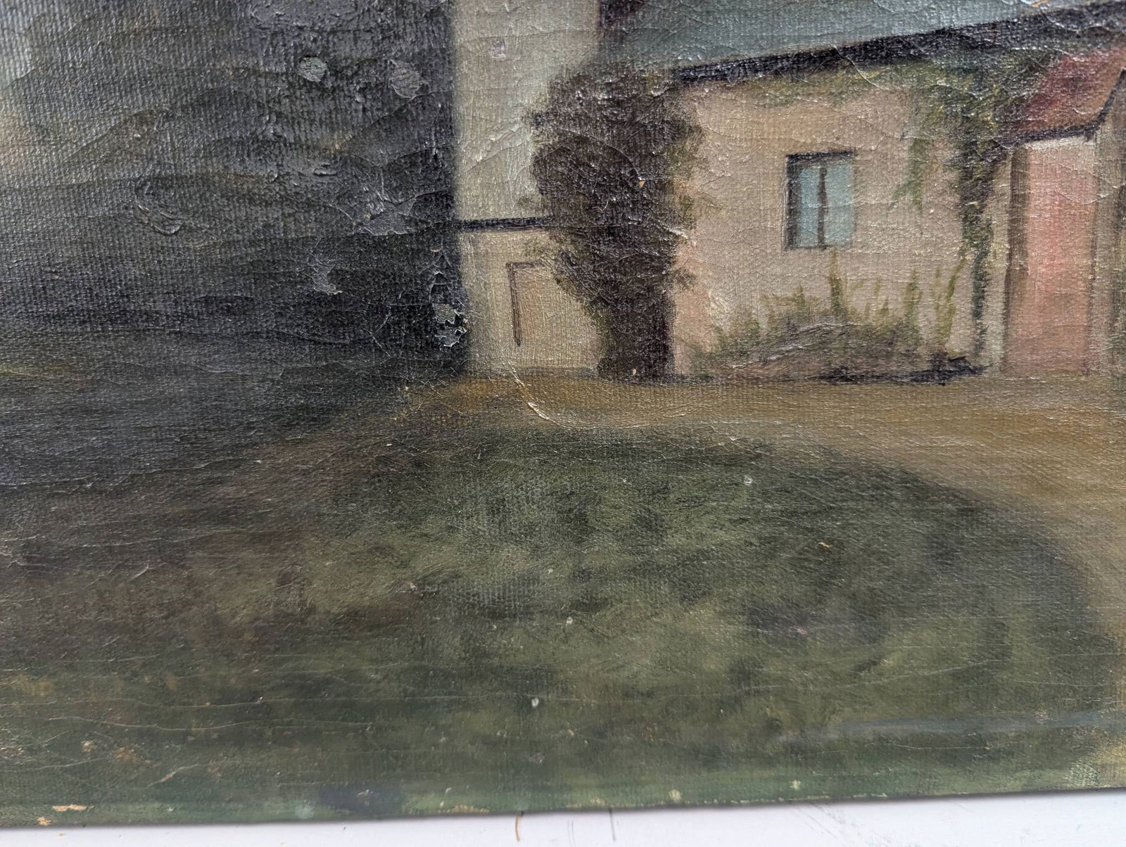 19th Century OIl Painting Landscape With House and Figure in Background - 9