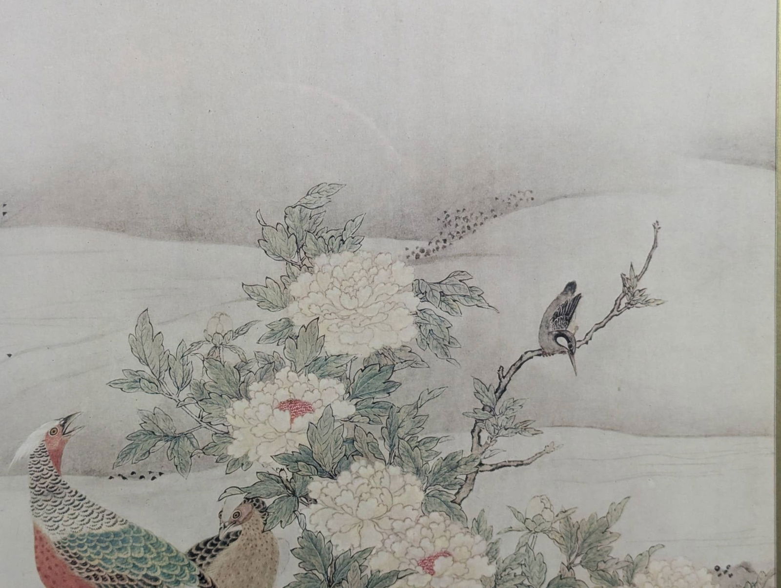 Framed Lithograph Print Depicting Flowers and Birds in a Spring Landscape by Kano Motonobu - 6