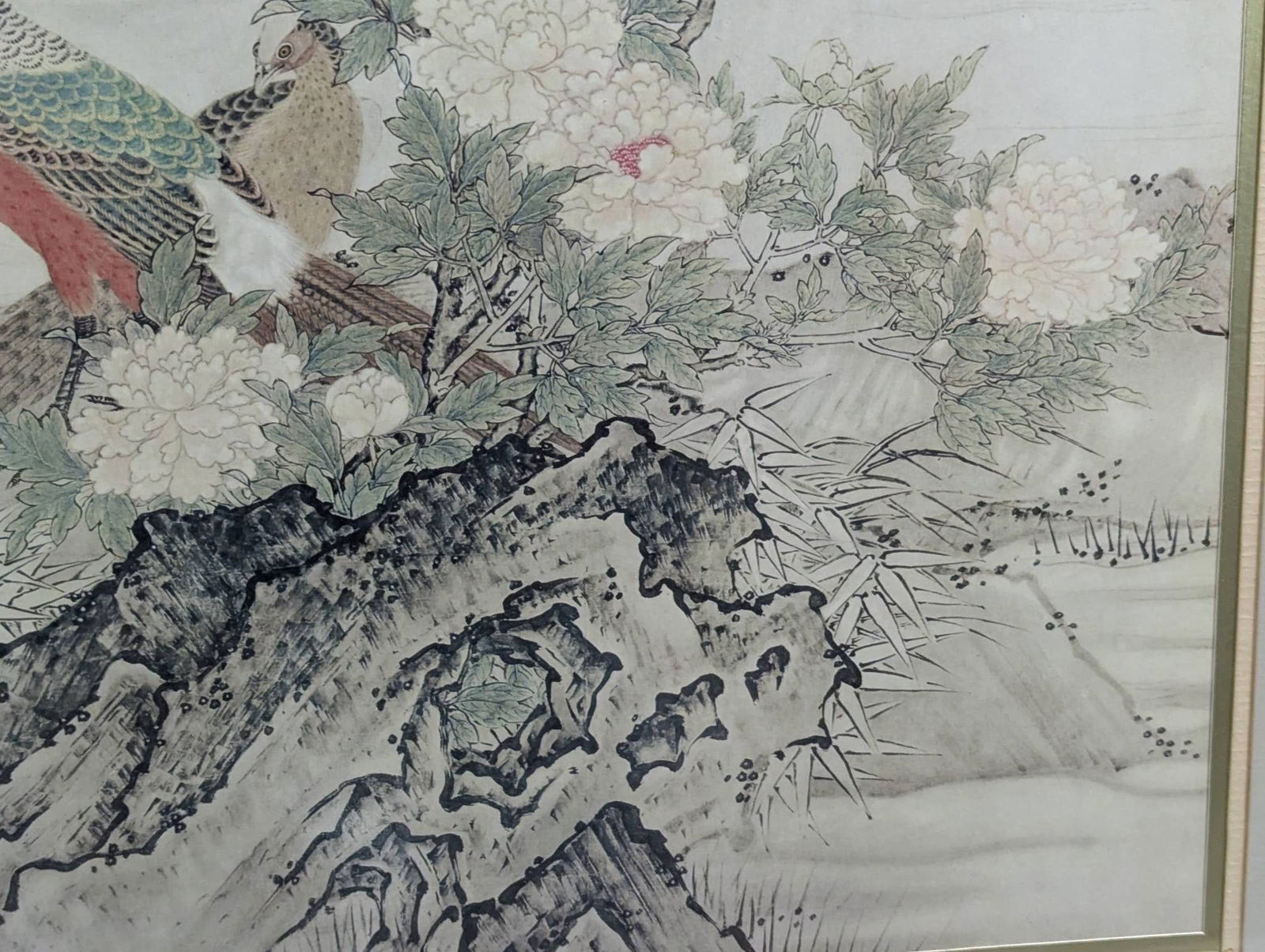 Framed Lithograph Print Depicting Flowers and Birds in a Spring Landscape by Kano Motonobu - 8