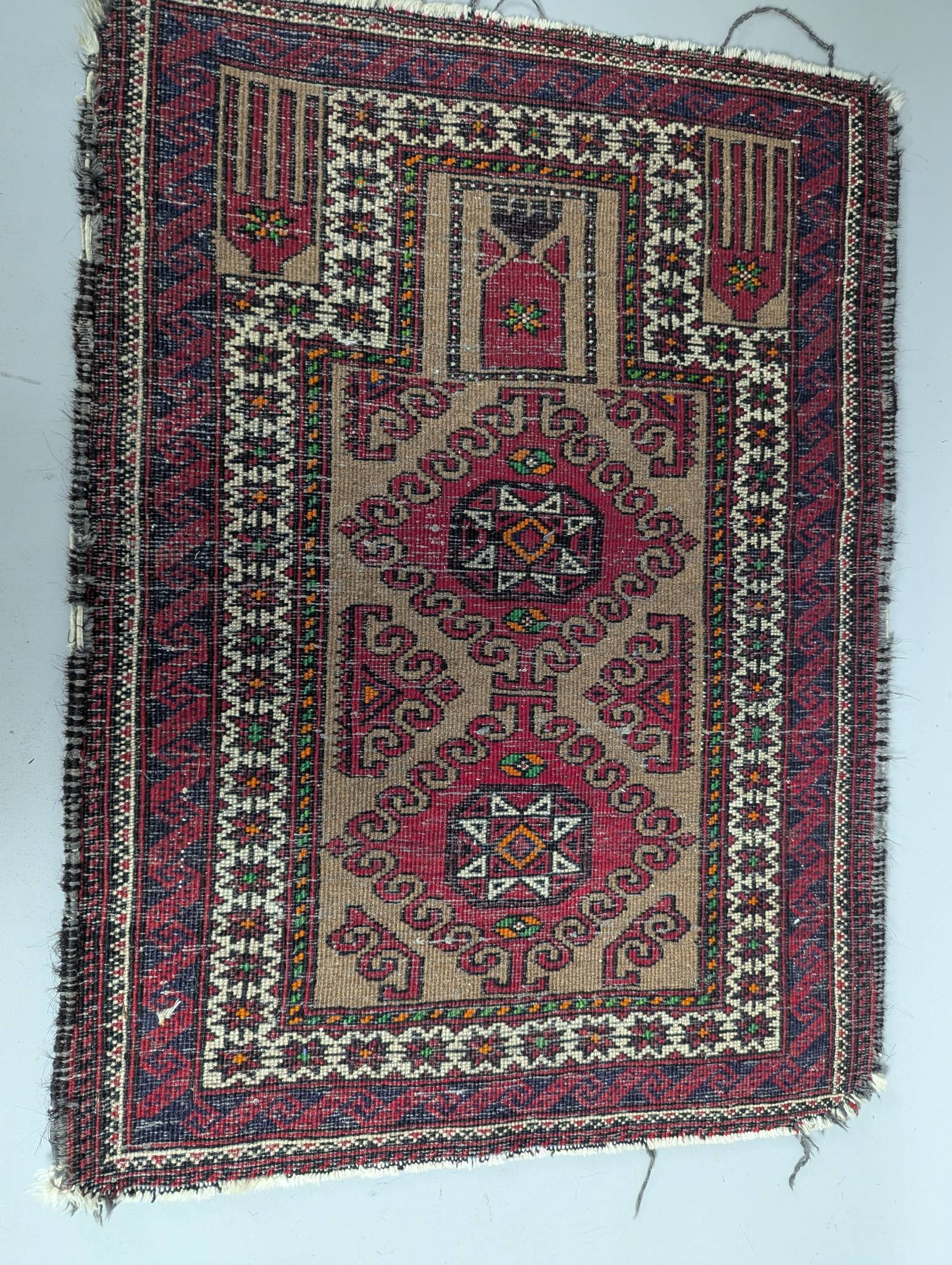 Hand Knotted Baluch Prayer Rug from Iran Made of Wool c1975 - 11
