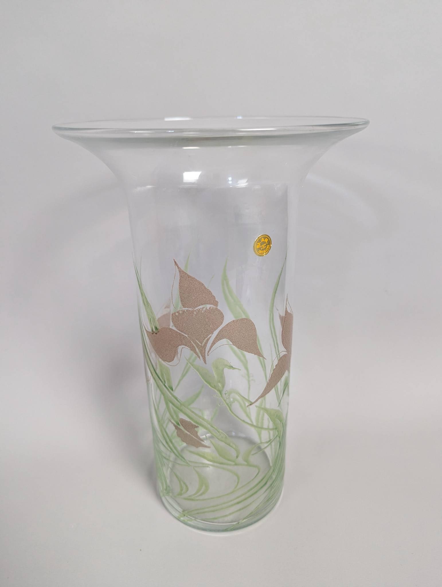 Slan Crystal Italy Hand Painted Glass Vase with Floral Motif (1 of 6)