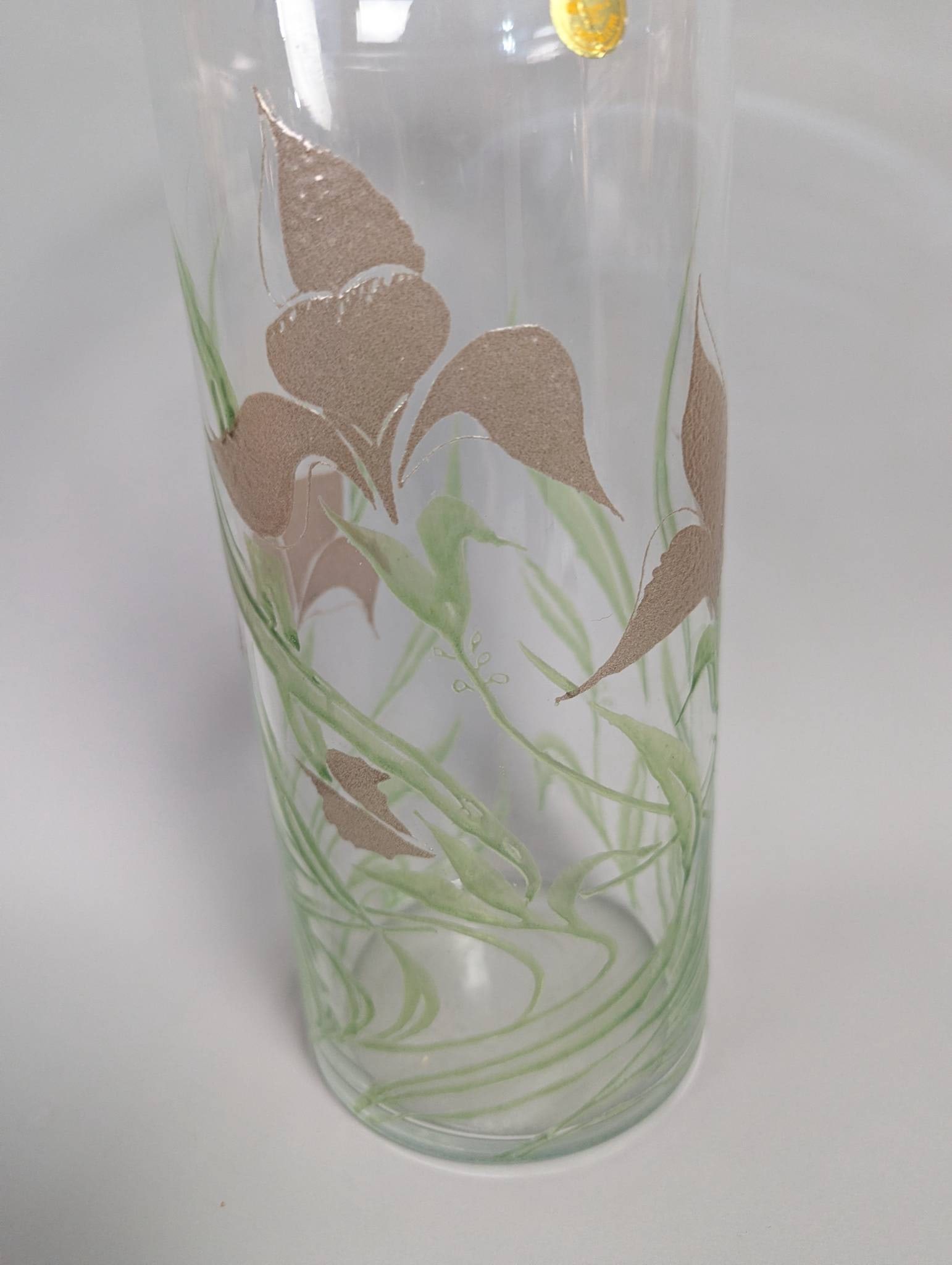 Slan Crystal Italy Hand Painted Glass Vase with Floral Motif - 3