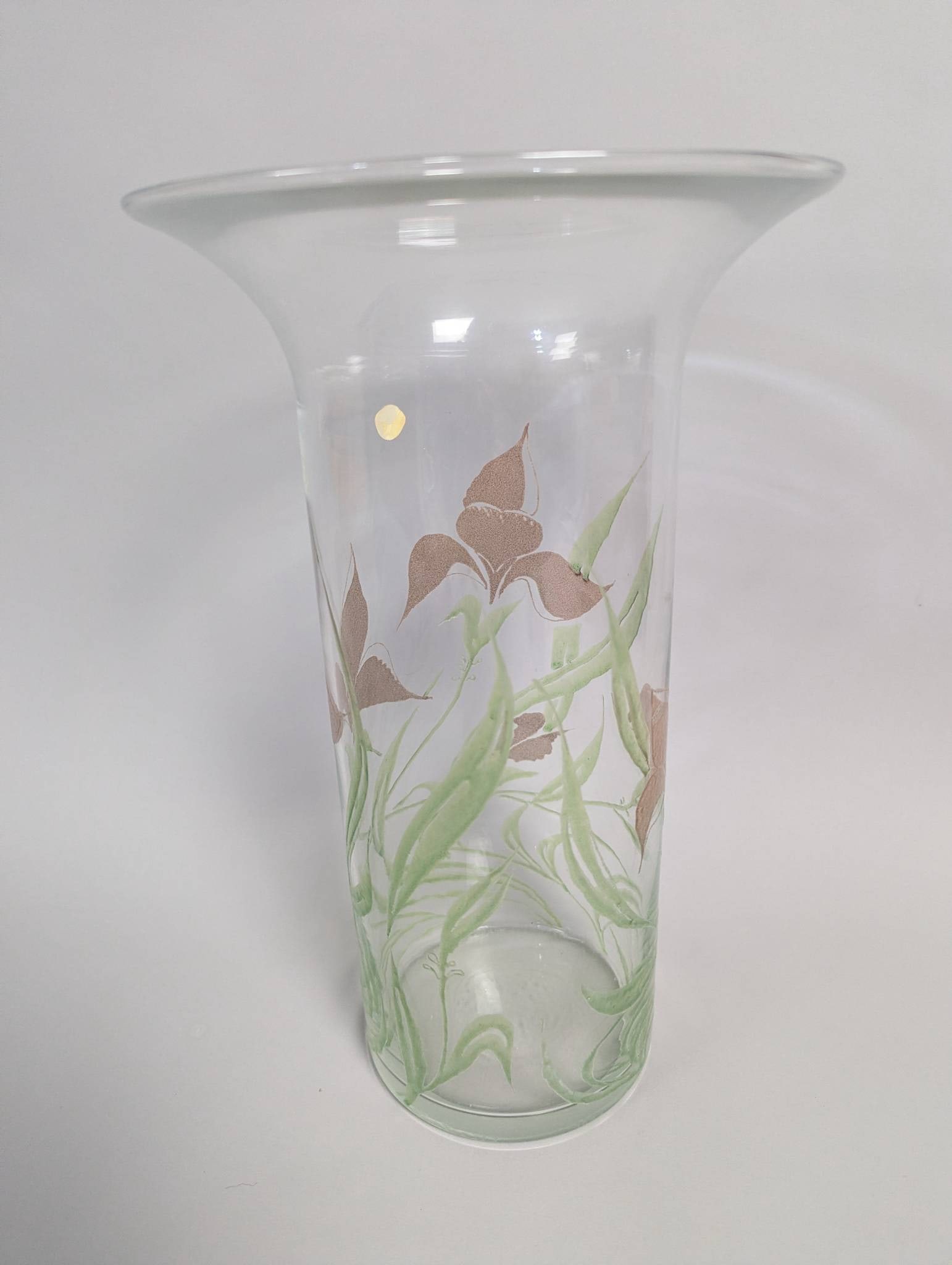 Slan Crystal Italy Hand Painted Glass Vase with Floral Motif - 4