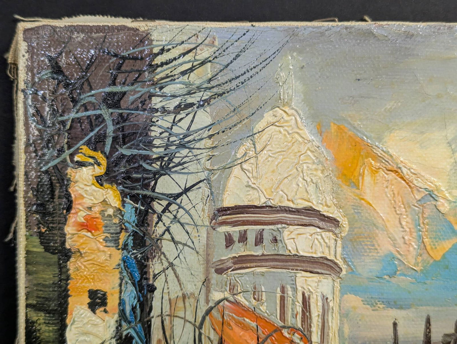 Oil Painting Depicting Street Scene by J Douchet - 2