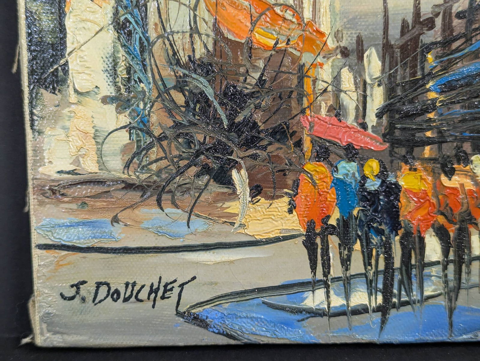 Oil Painting Depicting Street Scene by J Douchet - 4