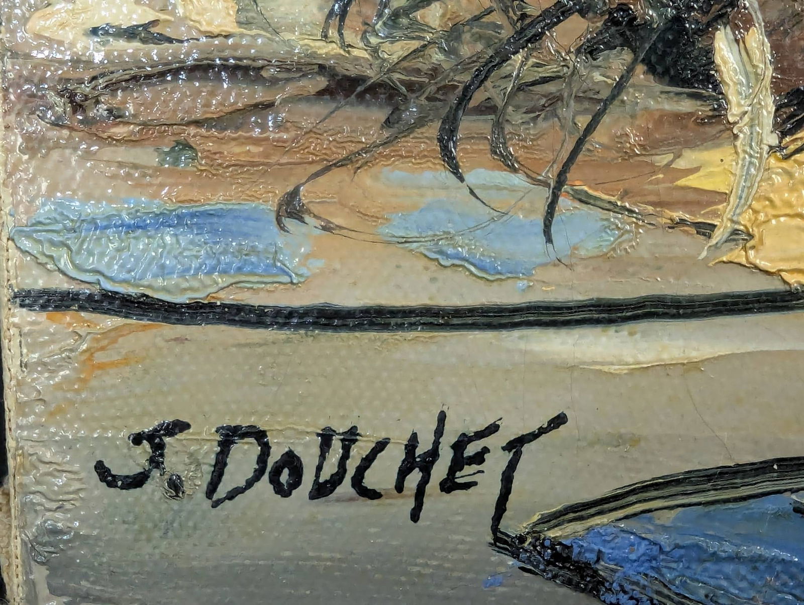 Oil Painting Depicting Street Scene by J Douchet - 6