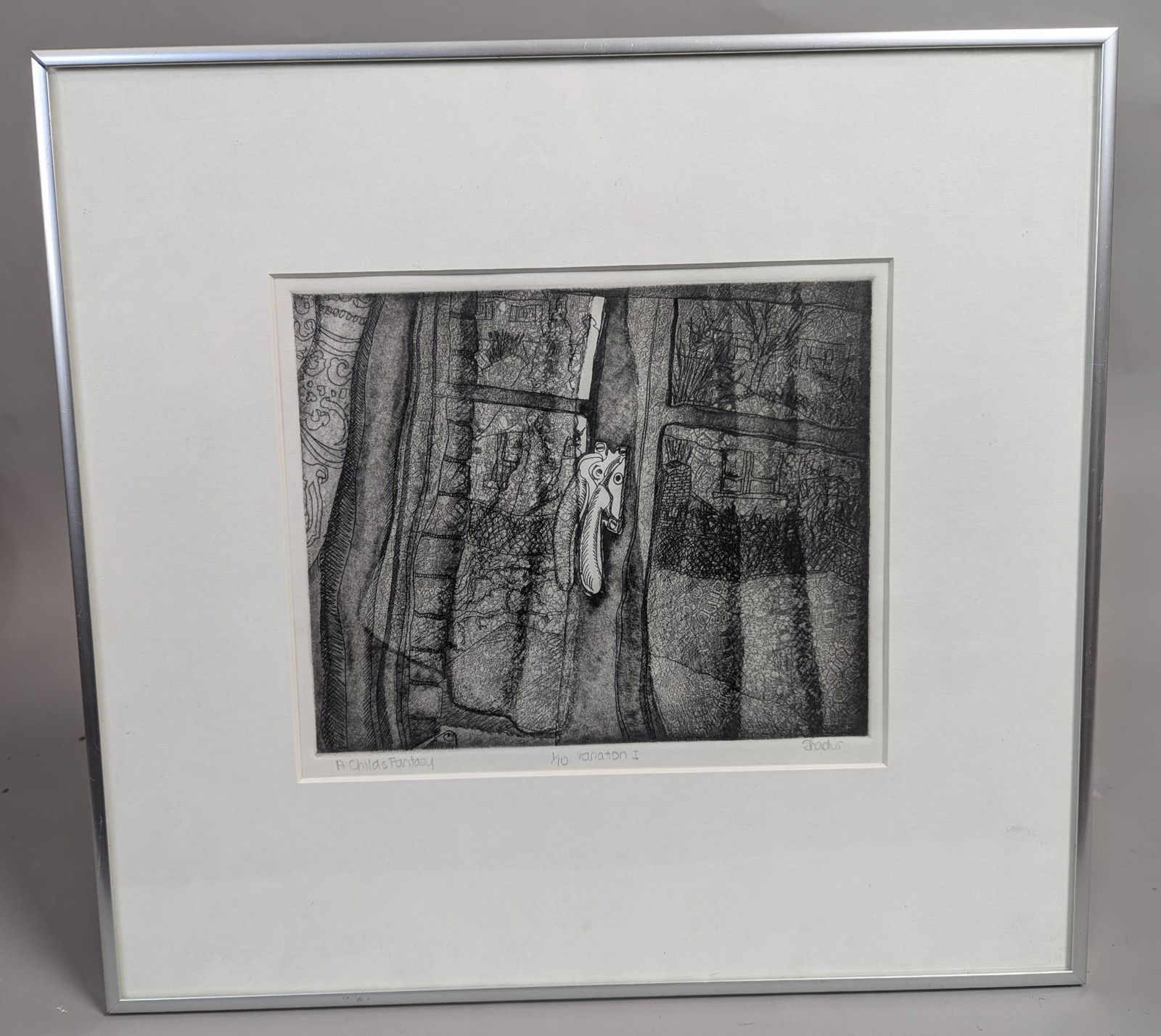 Framed Etching Titled A Childs Fantasy by Shadus (1 of 11)
