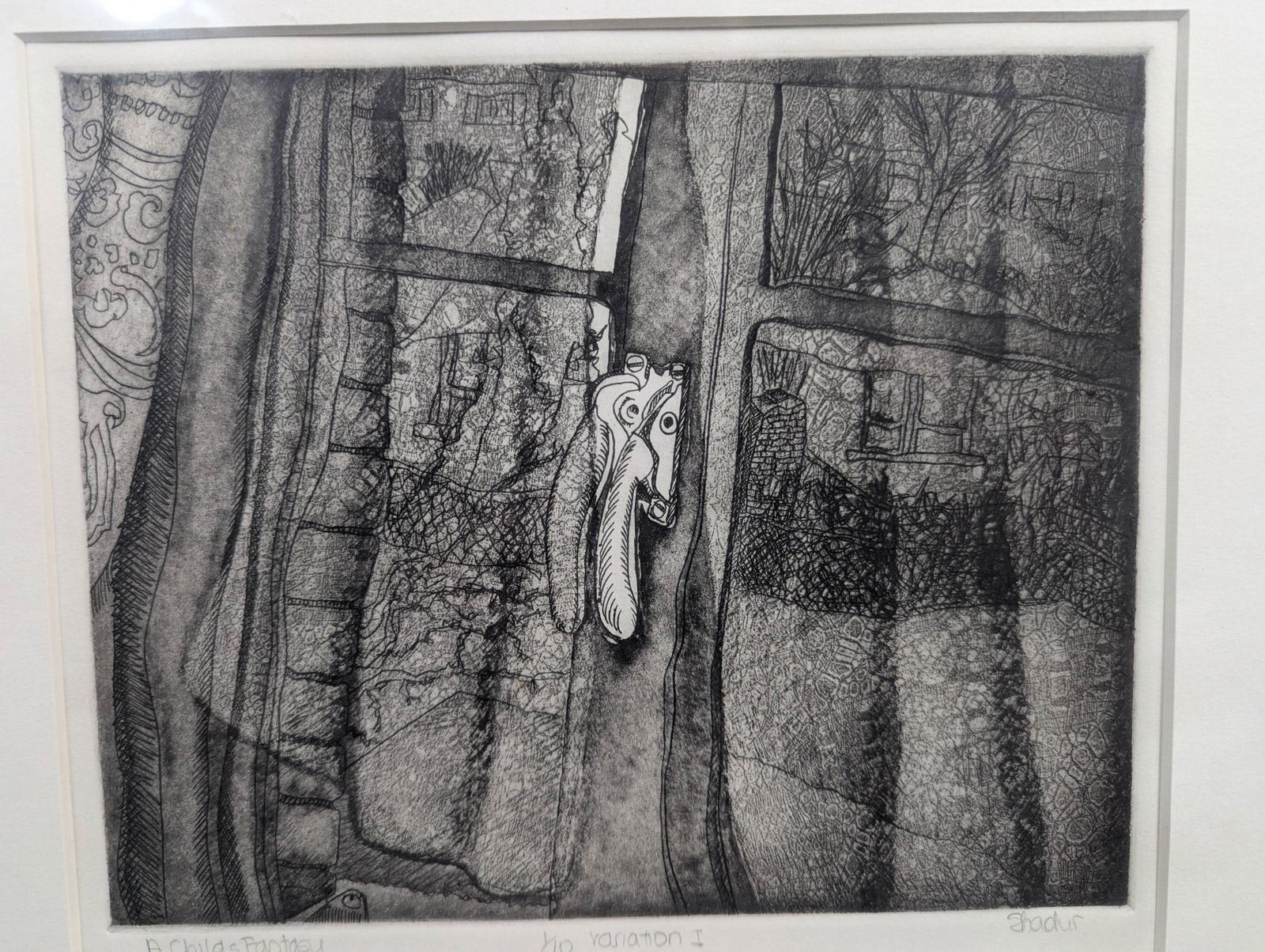 Framed Etching Titled A Childs Fantasy by Shadus - 2