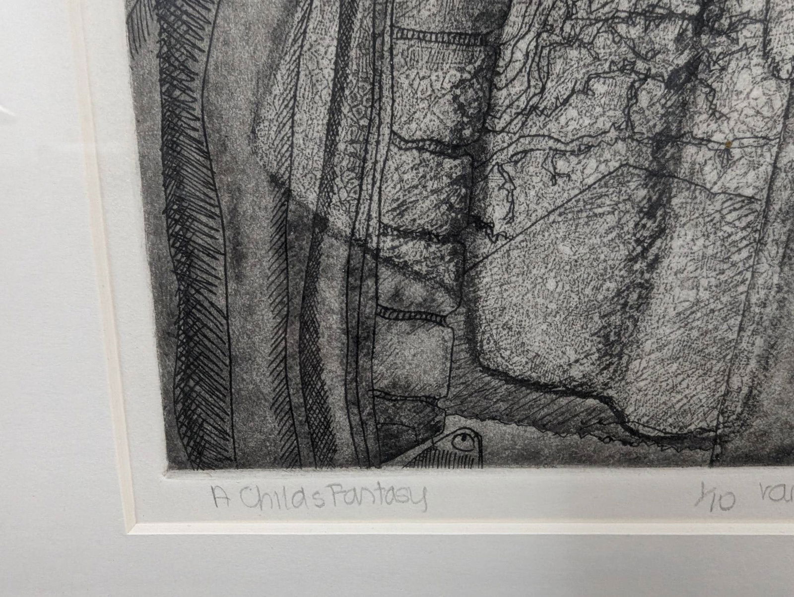 Framed Etching Titled A Childs Fantasy by Shadus - 7