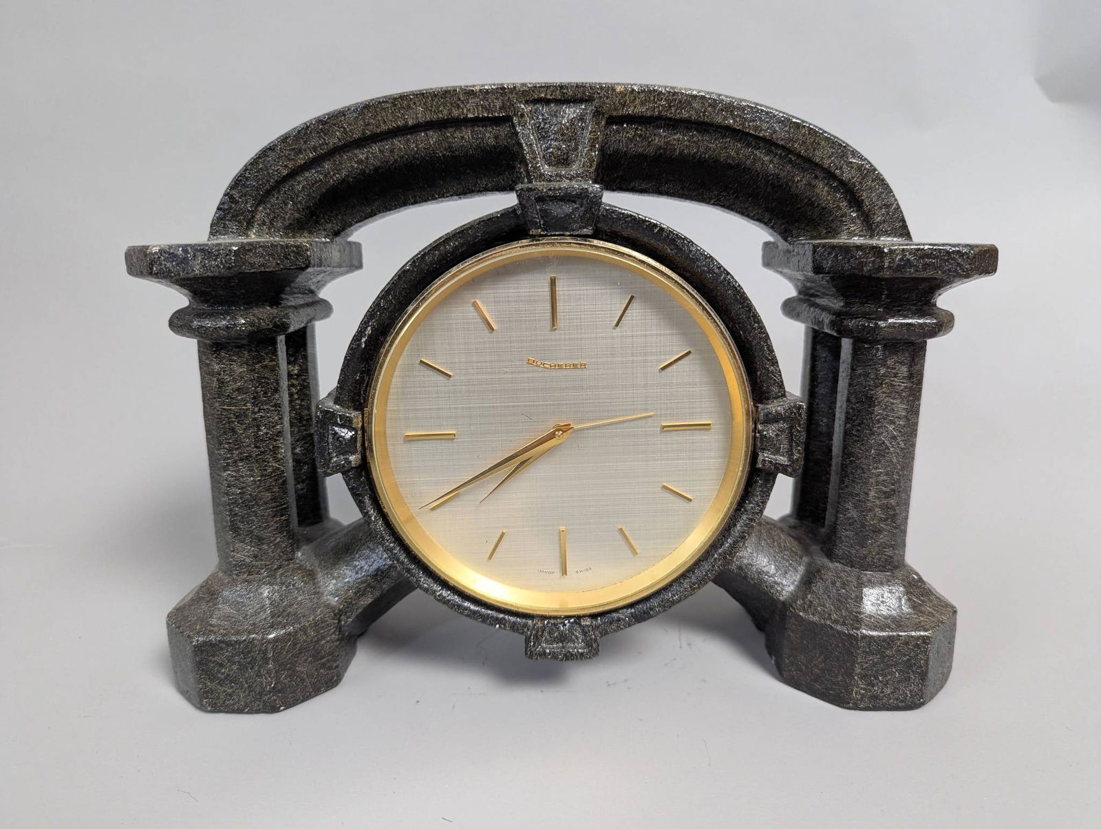 Bucherer Wind-Up Table Clock with Metallic Frame and Column Design (1 of 7)