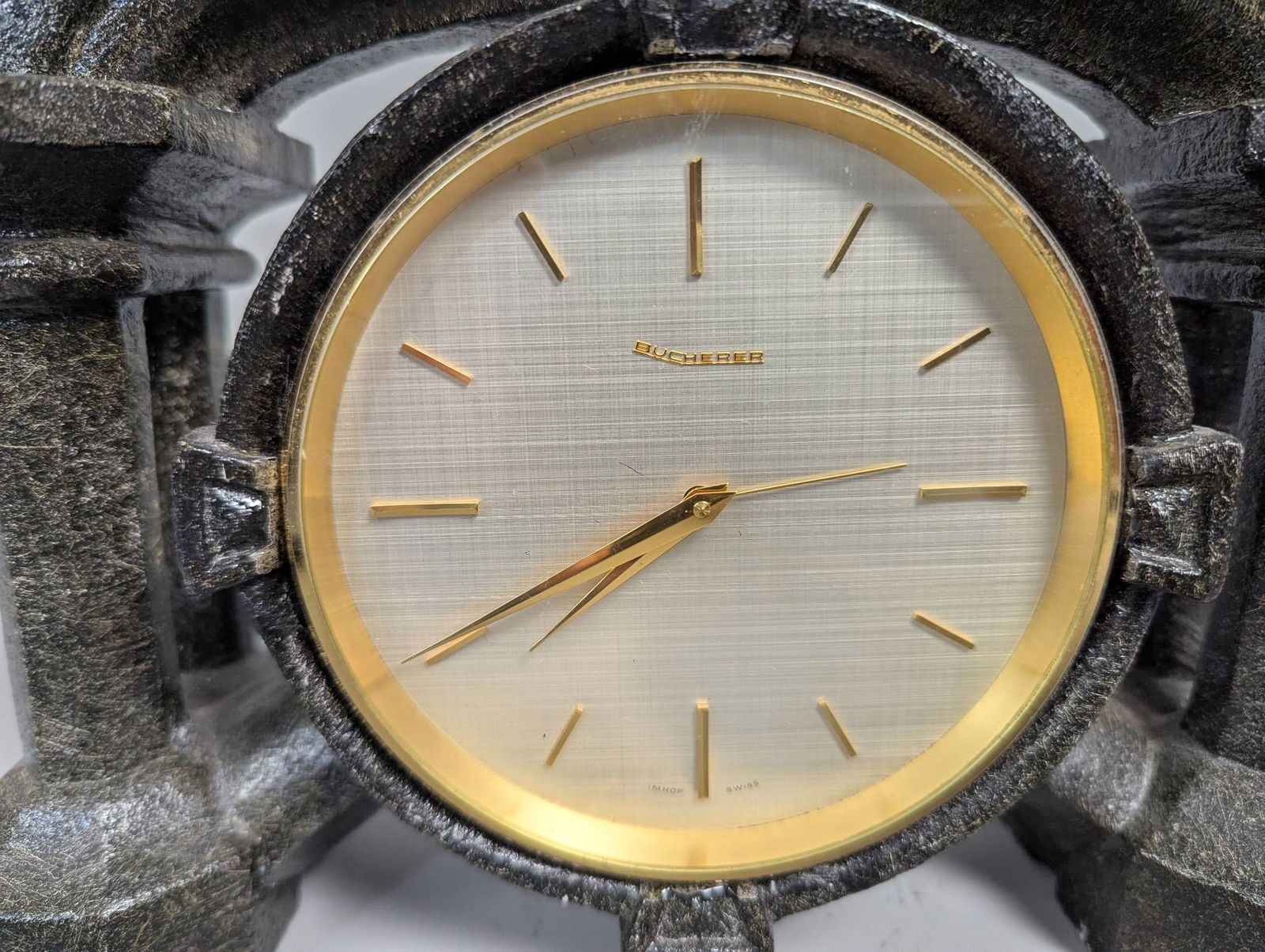 Bucherer Wind-Up Table Clock with Metallic Frame and Column Design - 2