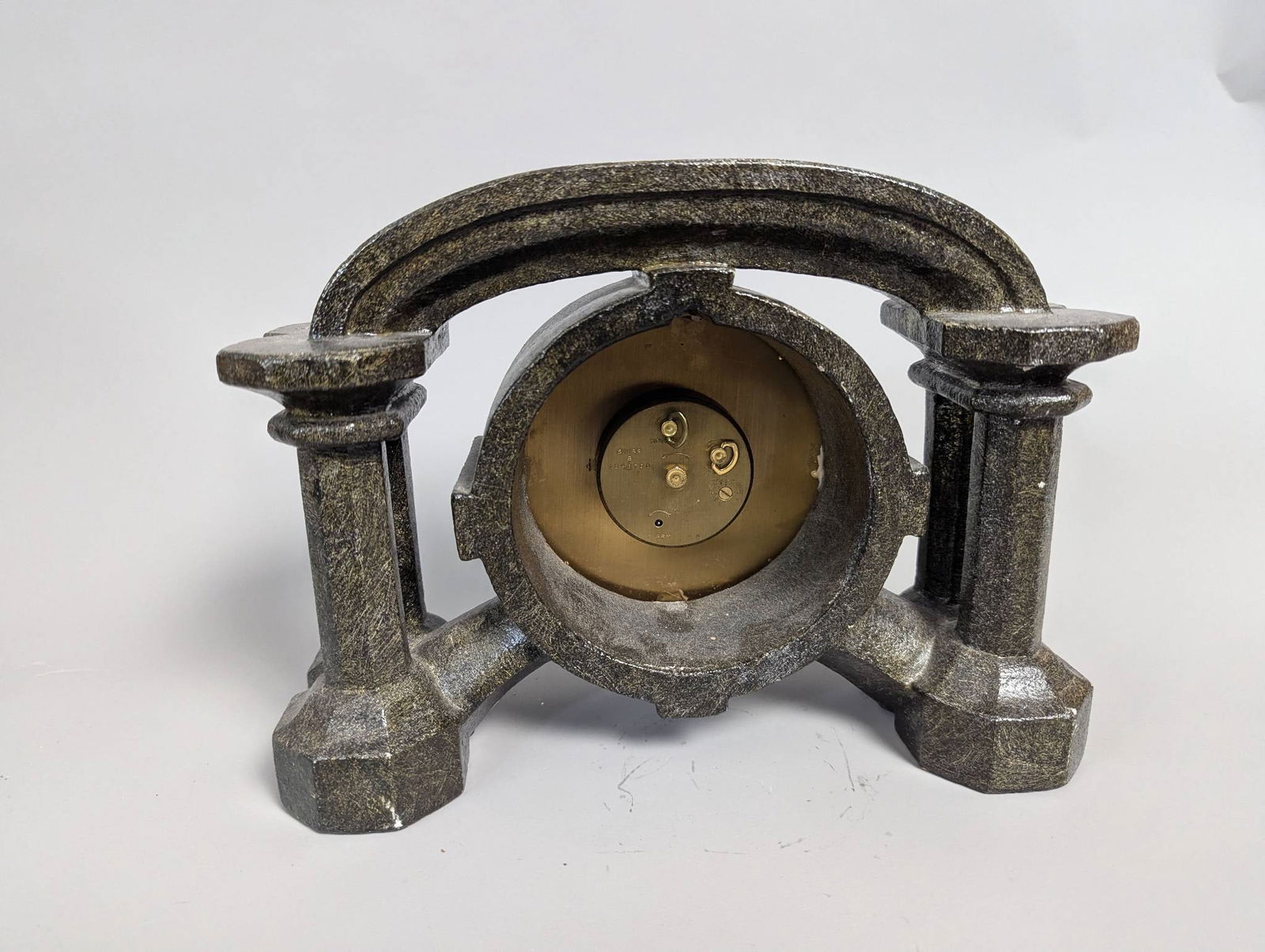 Bucherer Wind-Up Table Clock with Metallic Frame and Column Design - 5