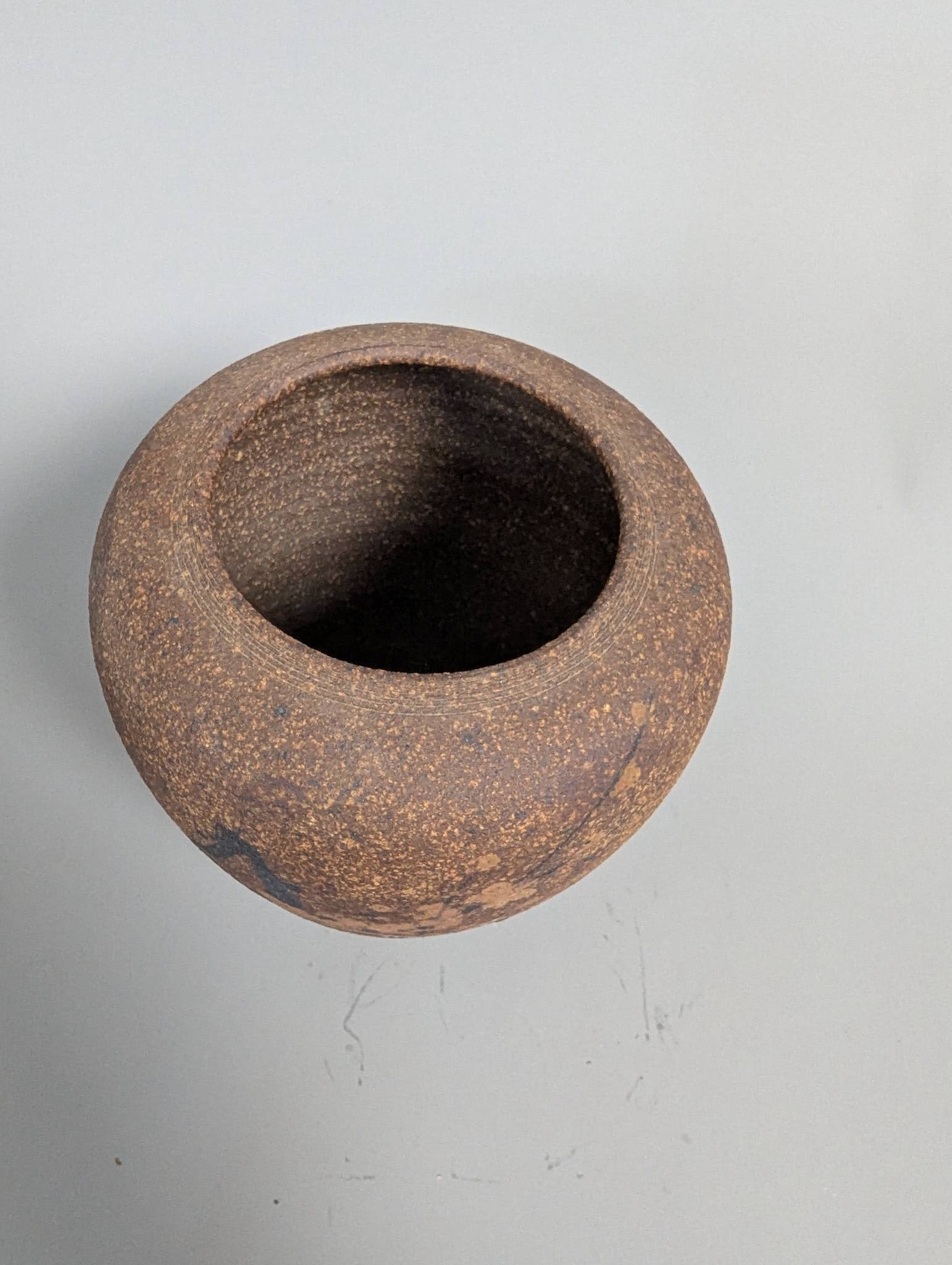 Chinese Ceramic Vase with Textured Brown Finish and Painted Decoration - 2