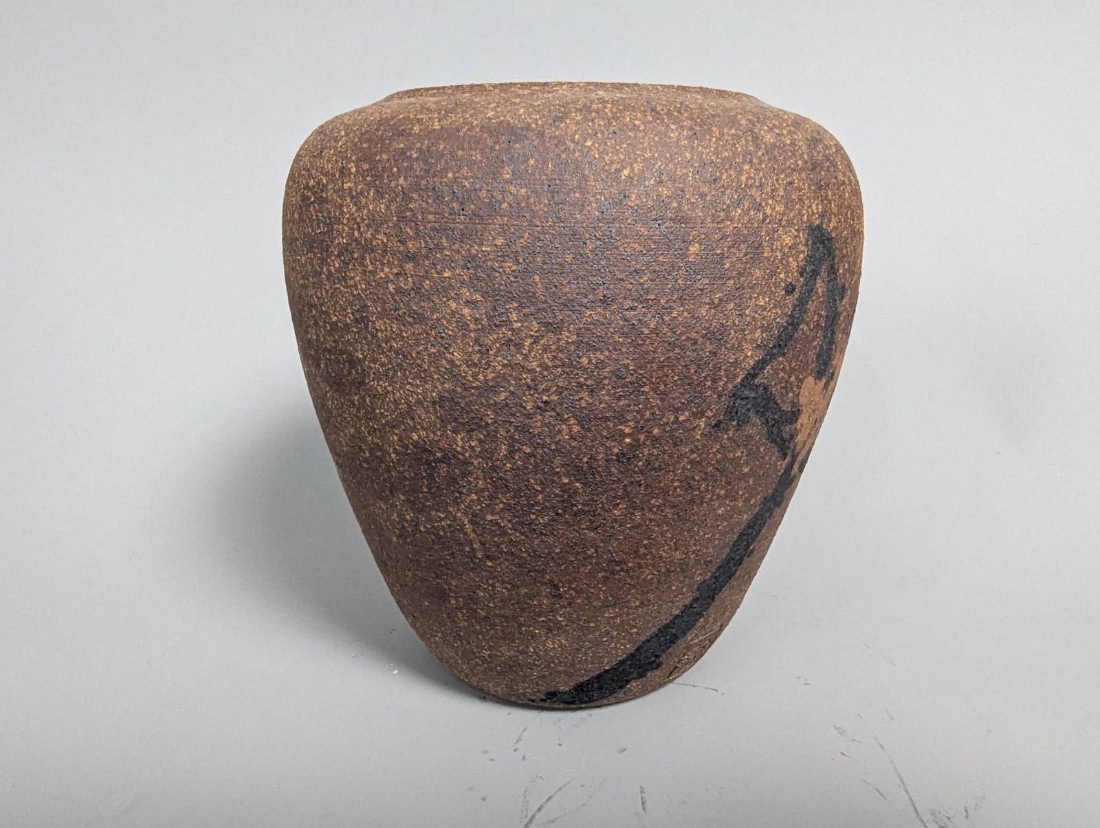 Chinese Ceramic Vase with Textured Brown Finish and Painted Decoration - 3