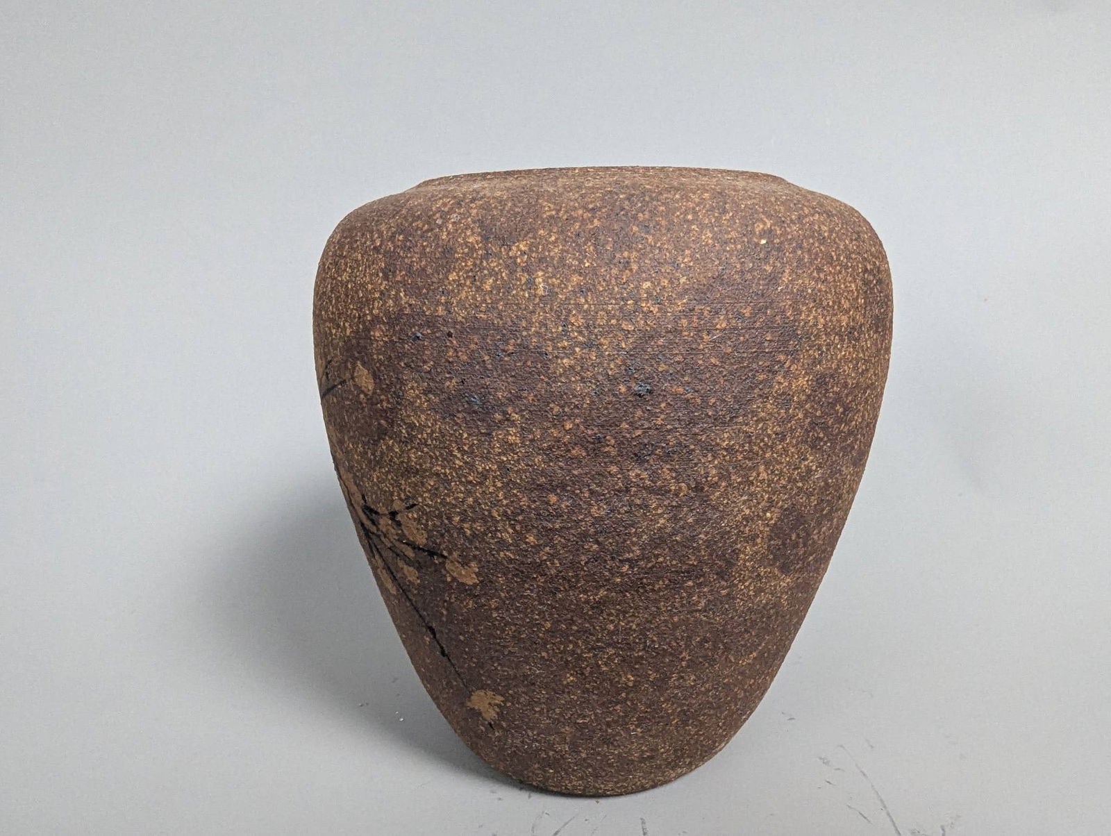 Chinese Ceramic Vase with Textured Brown Finish and Painted Decoration - 4
