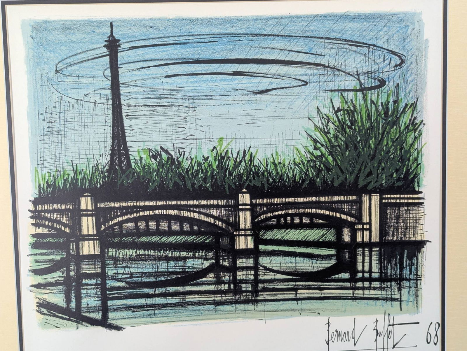 1968 Bernard Buffet Lithograph Depicting Parisian Landscape With Eiffel Tower - 2