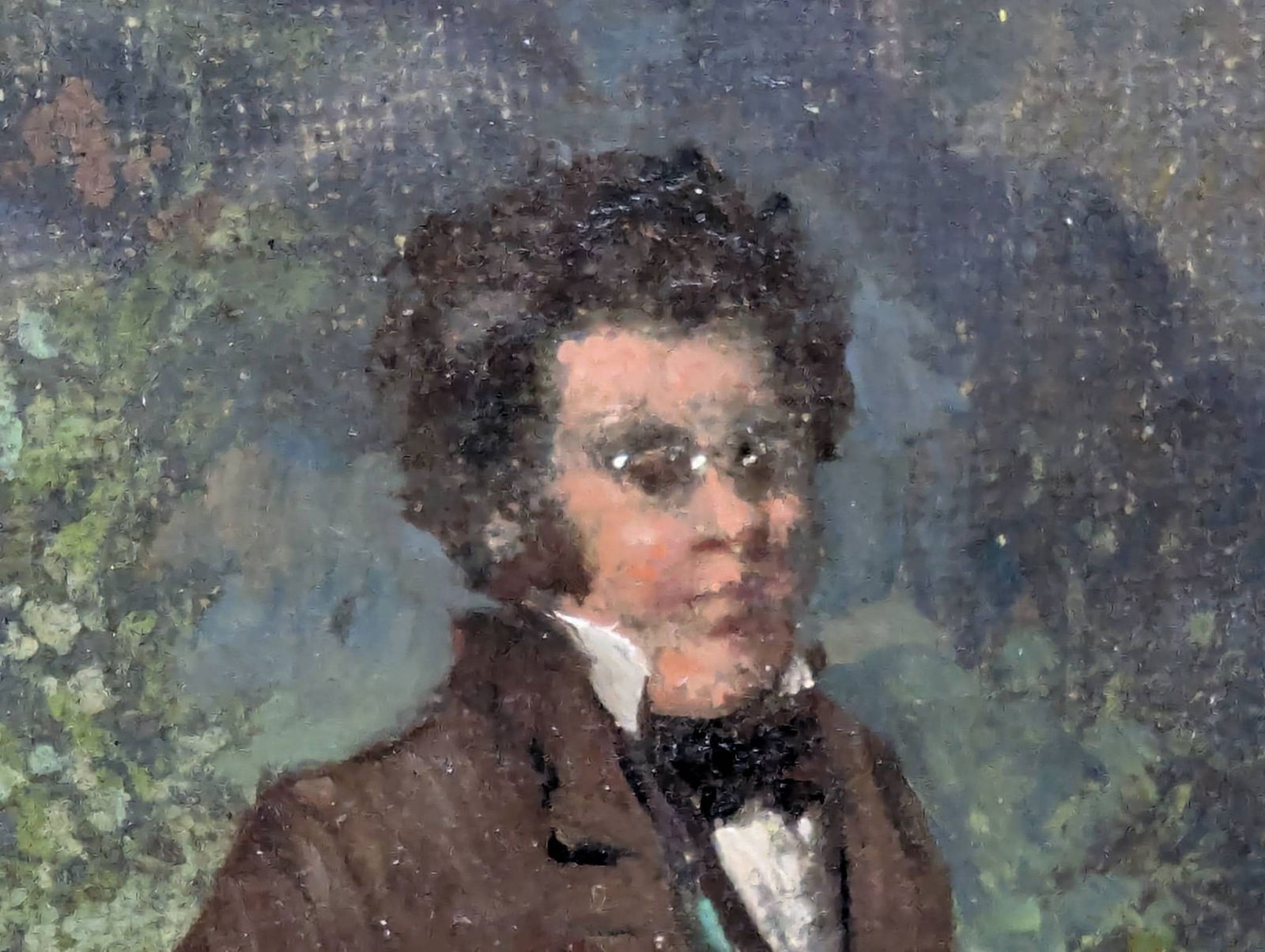 Oil Painting Signed L Ajos Depicting Franz Schubert on a Path - 12