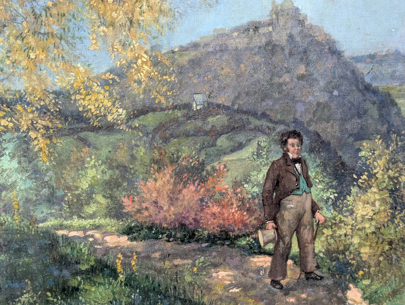 Oil Painting Signed L Ajos Depicting Franz Schubert on a Path - 8