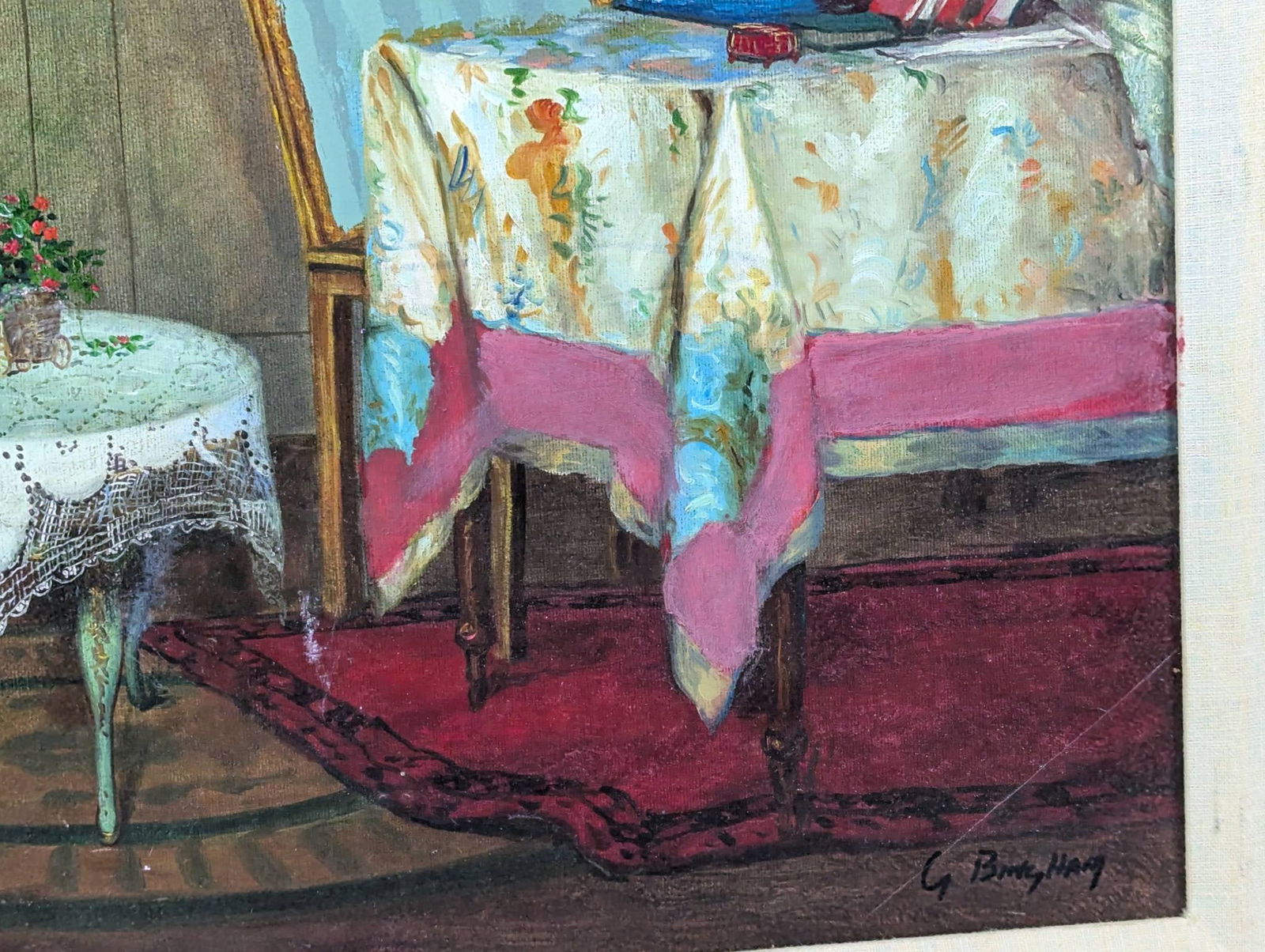 Signed G Brody Haig Oil Painting Depicting Indoor Scene with Furnishings - 10