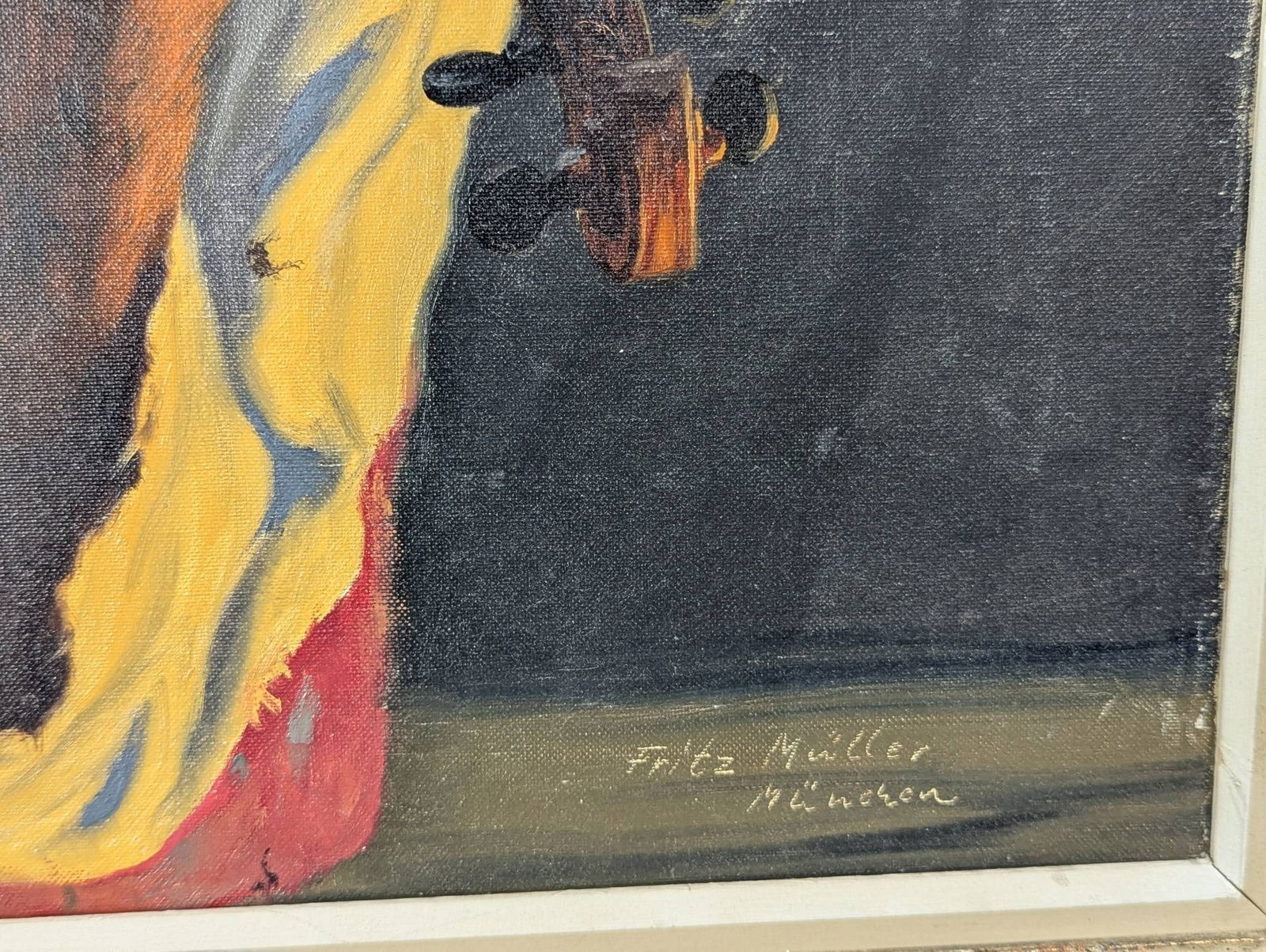 Oil Painting of Fiddler Signed Fritz Muller - 10