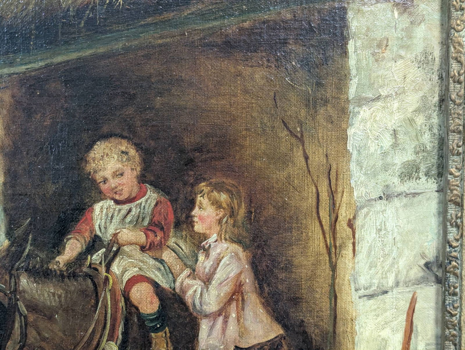 The Pet Donkey by John Locker Depicting Children With a Donkey in Rustic Scene - 6