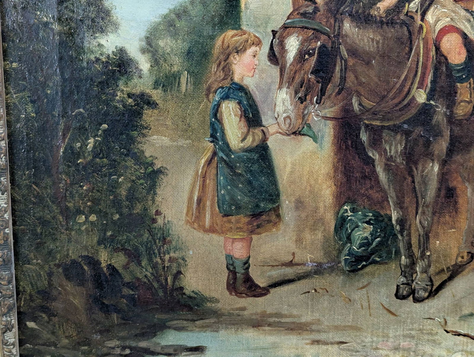 The Pet Donkey by John Locker Depicting Children With a Donkey in Rustic Scene - 7