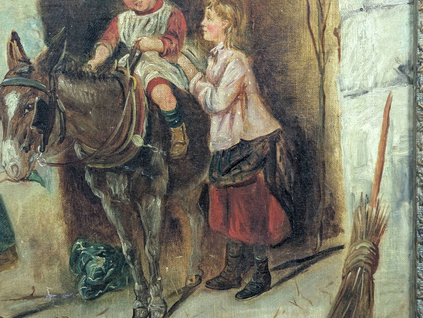 The Pet Donkey by John Locker Depicting Children With a Donkey in Rustic Scene - 8
