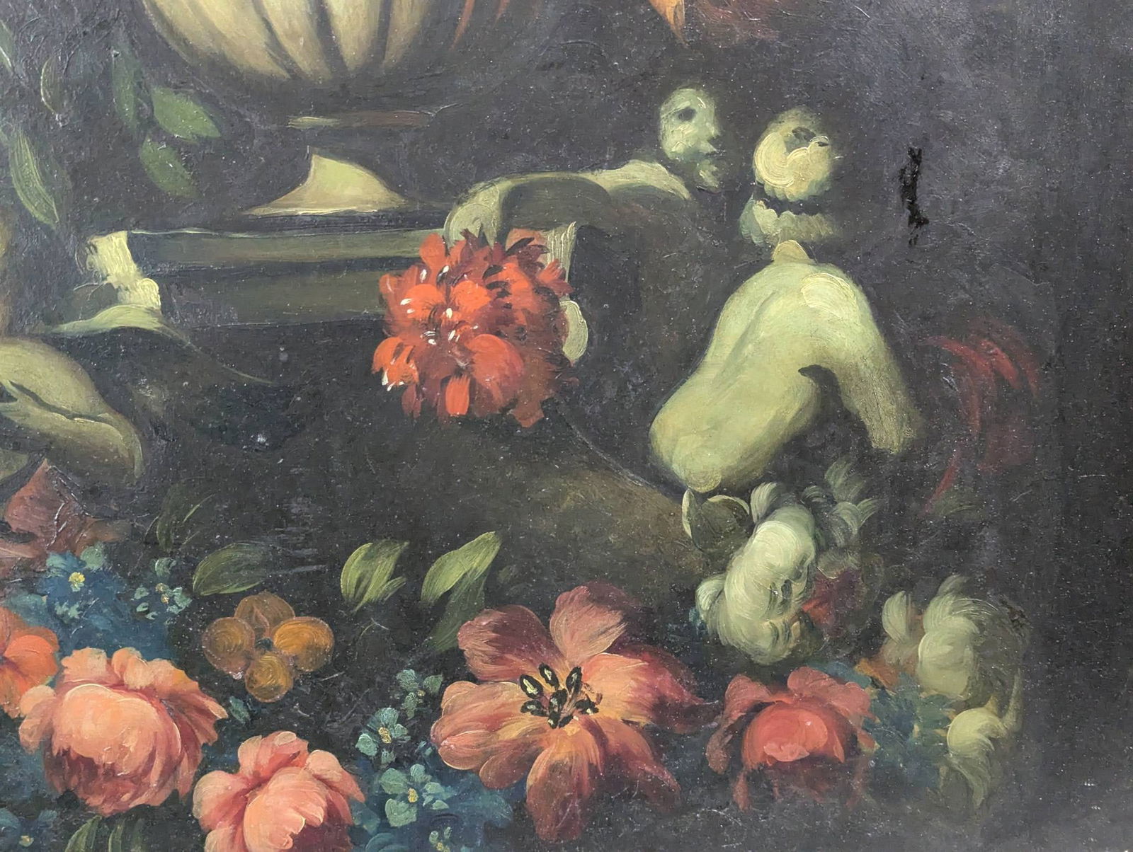 Oil on Board Still Life with Flowers and Cherubs, Antique, Newman Galleries - 10