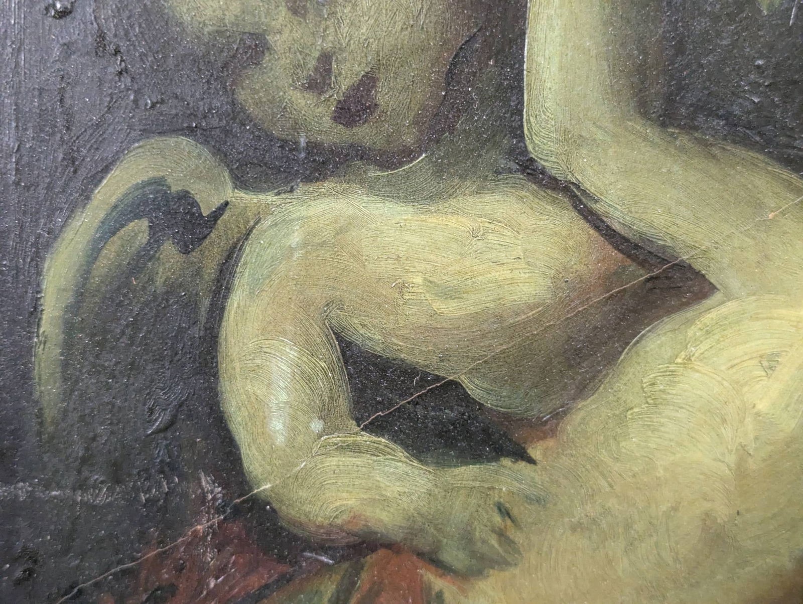 Oil on Board Still Life with Flowers and Cherubs, Antique, Newman Galleries - 11