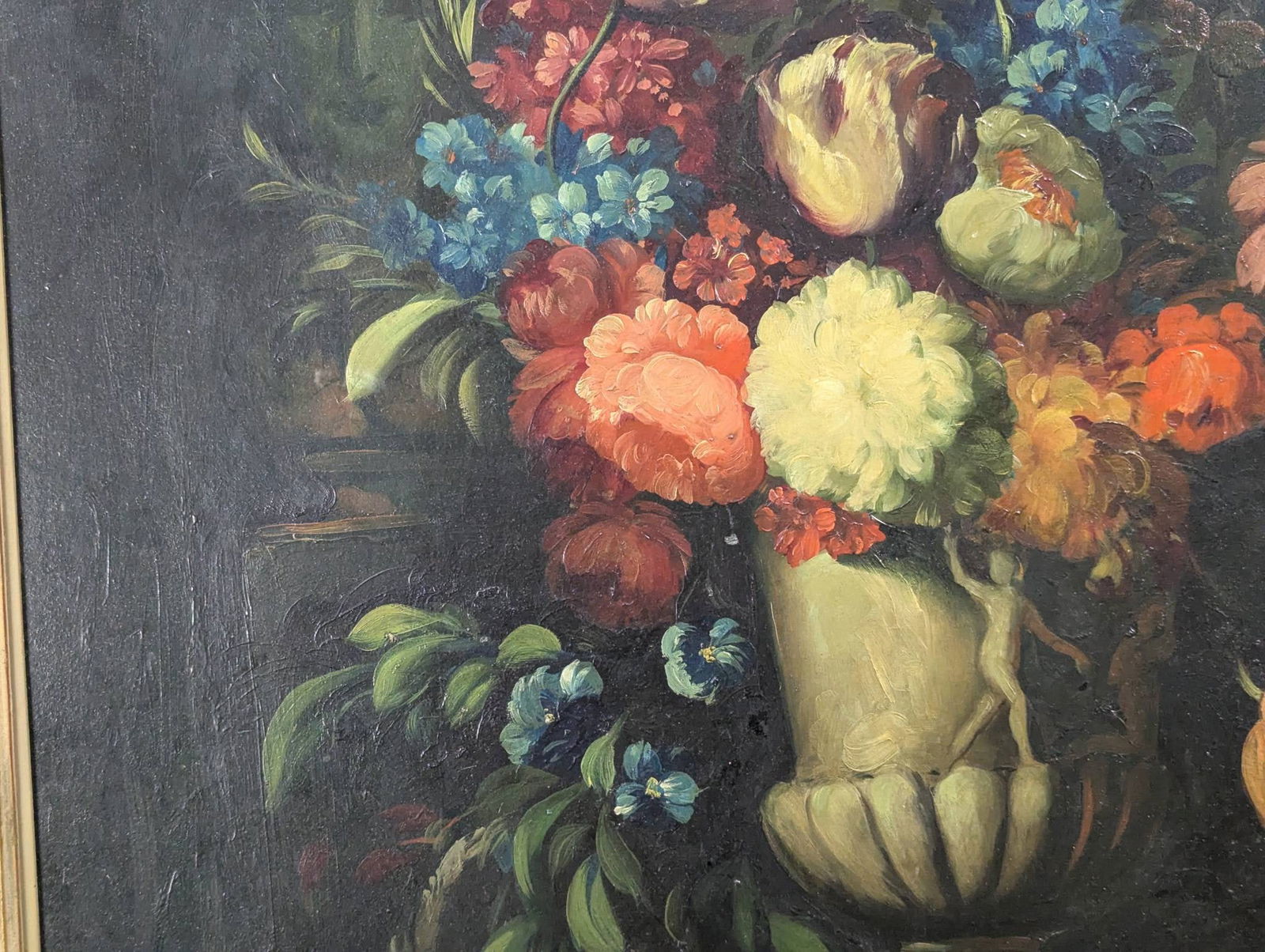 Oil on Board Still Life with Flowers and Cherubs, Antique, Newman Galleries - 5