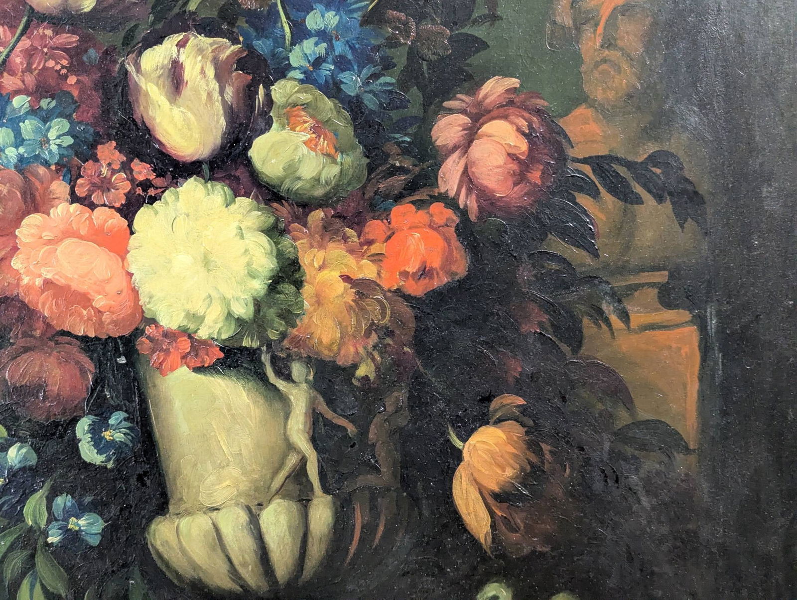 Oil on Board Still Life with Flowers and Cherubs, Antique, Newman Galleries - 6