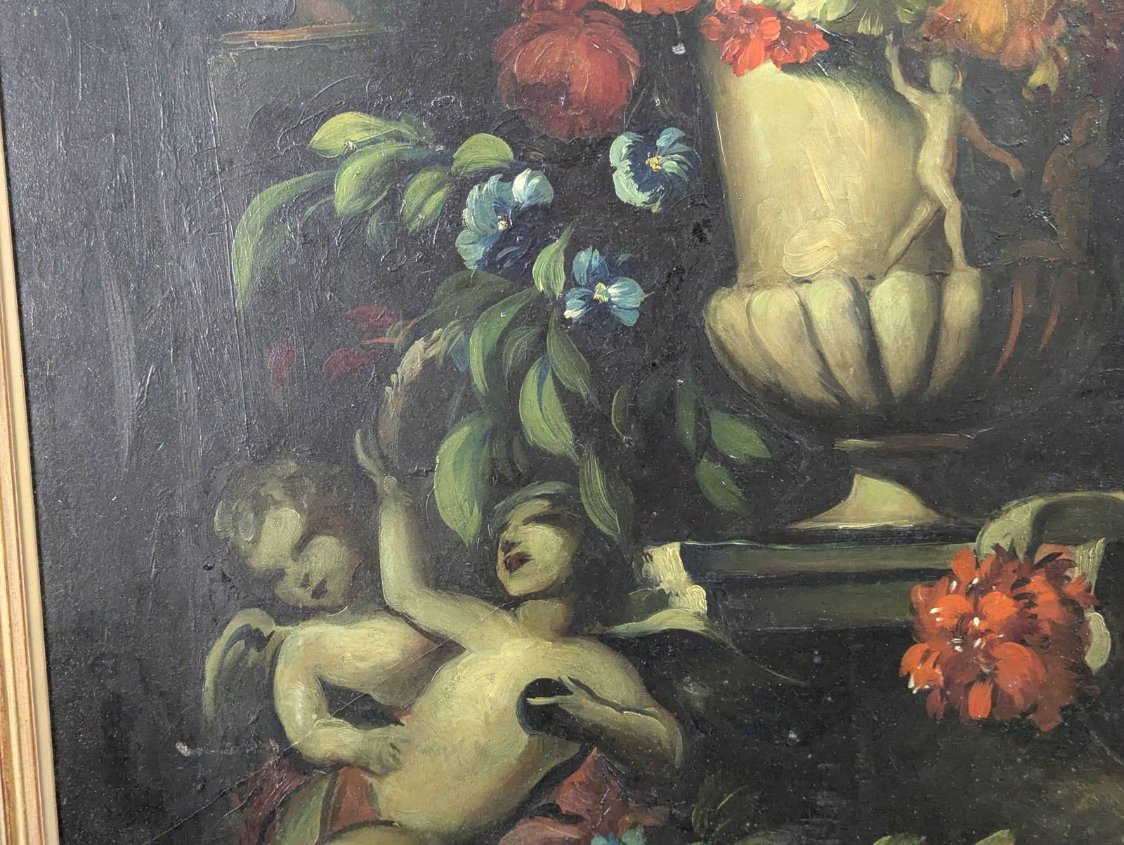 Oil on Board Still Life with Flowers and Cherubs, Antique, Newman Galleries - 7