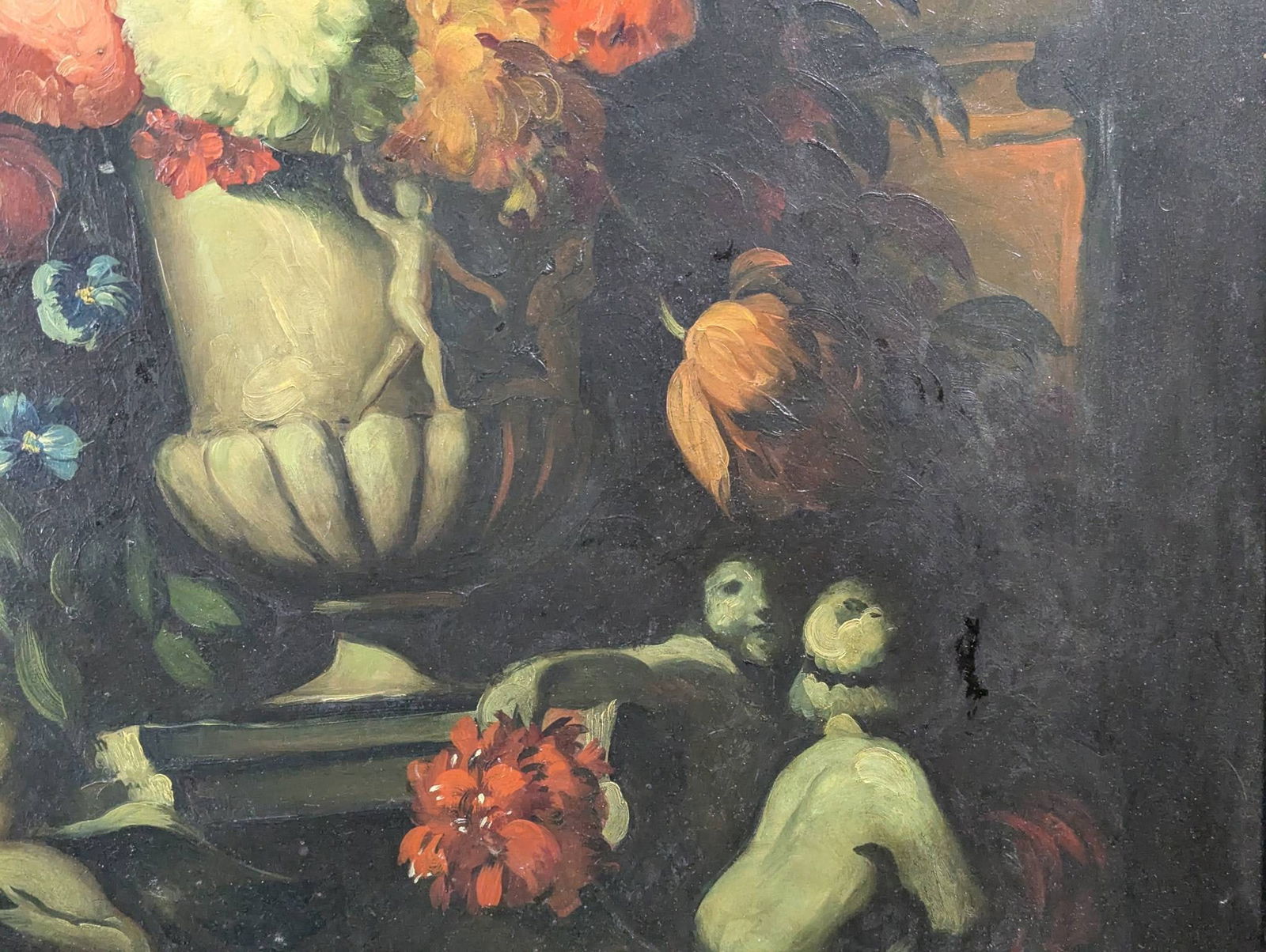 Oil on Board Still Life with Flowers and Cherubs, Antique, Newman Galleries - 8