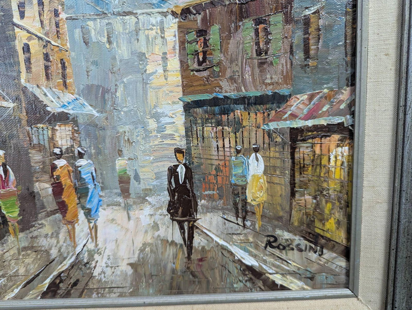 Impressionist Oil on Canvas Painting by Rossini Depicting Street Scene - 8