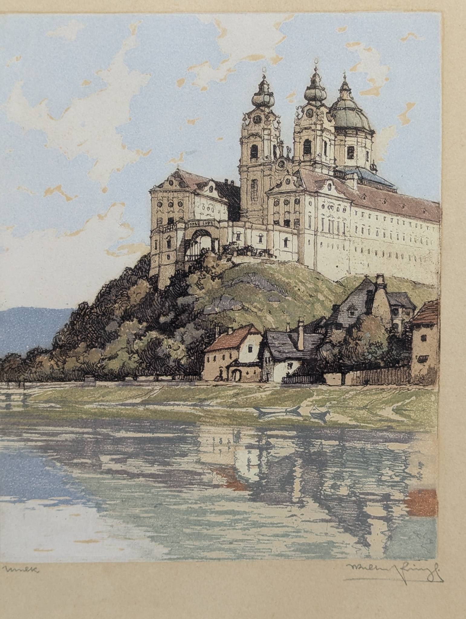 Etching by Walter Prinzi Depicting Melk - 2