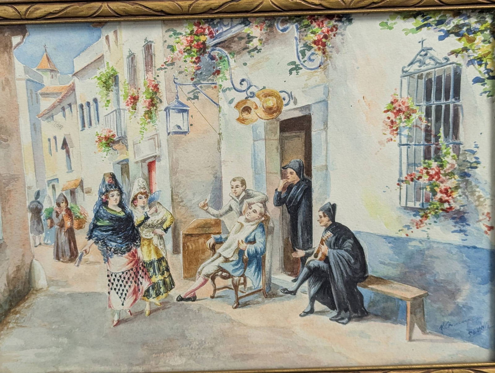 Early 20th Century Watercolor Depicting Scene from The Barber of Seville by N Charparteguy - 2