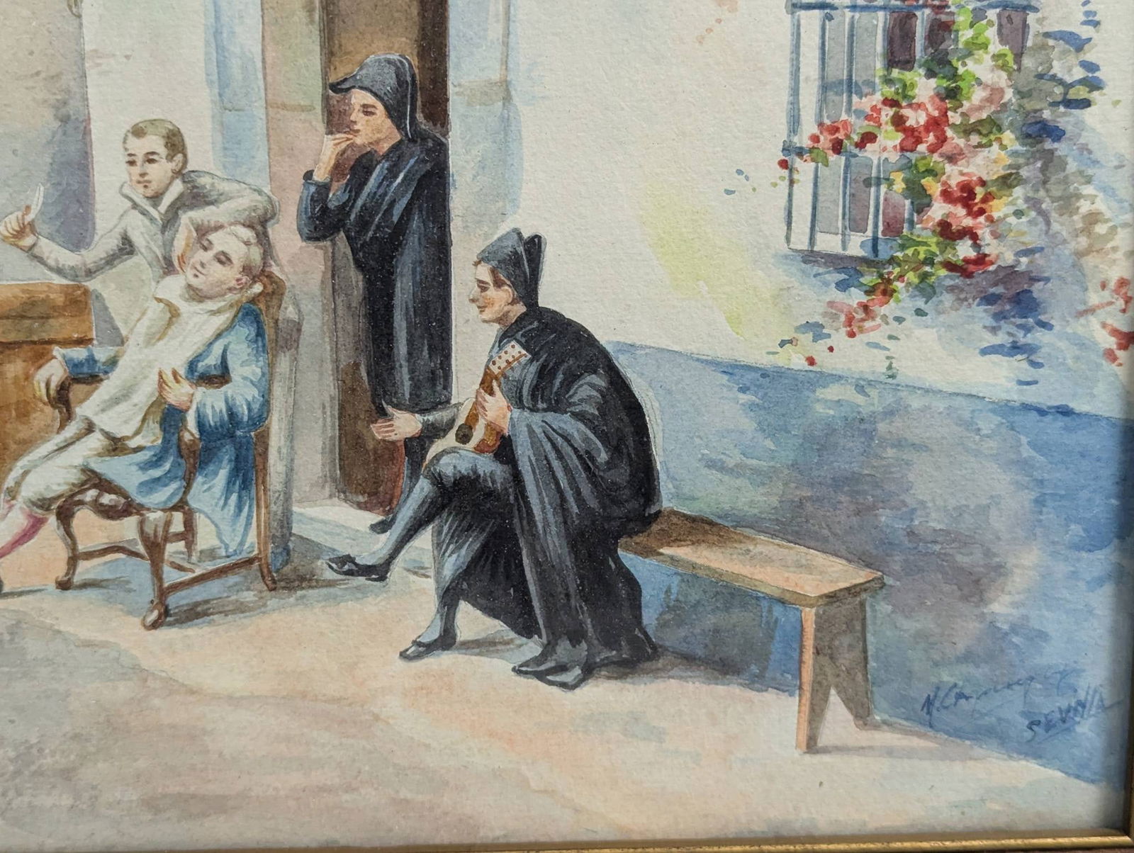 Early 20th Century Watercolor Depicting Scene from The Barber of Seville by N Charparteguy - 8