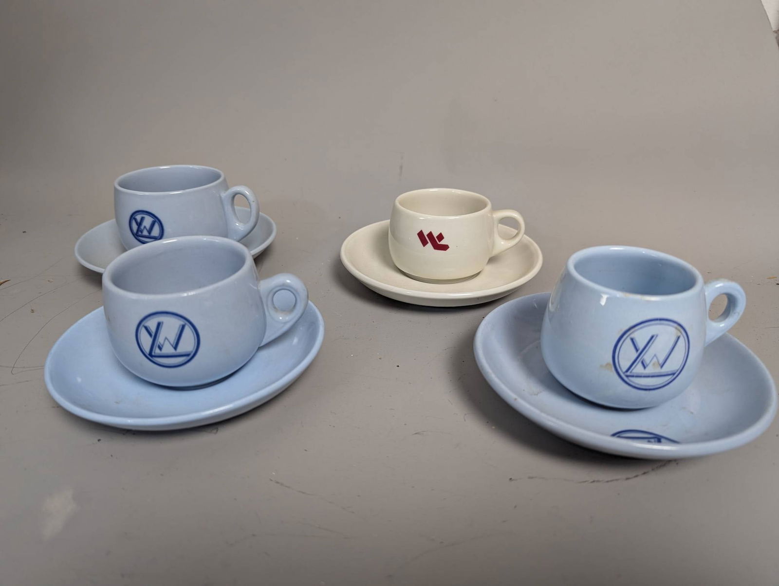 Four Wagon-Lits Orient Express Demitasse Cups and SaucersÂ: Four Wagon-Lits demitasse cup and saucer sets, each produced by different manufacturers. Includes porcelain items from Richard Ginori, Villeroy and Boch, Porsgrund Norway, and a German manufacturer.