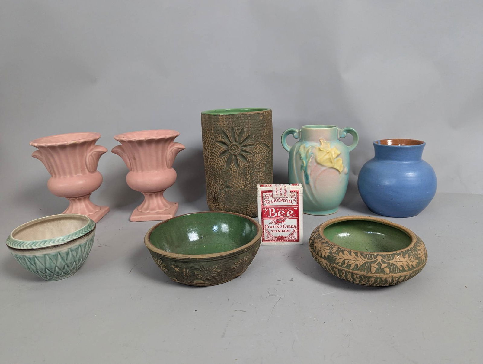 8 Vintage Art Pottery Pieces Including Red Wing and Roseville - 2