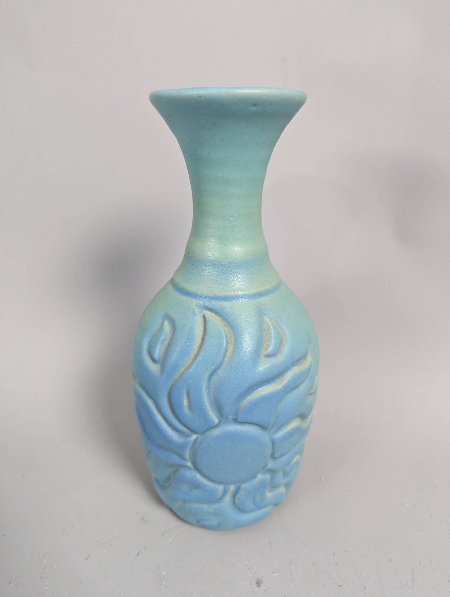 Van Briggle Turquoise Matte Glaze Vase with Sun or Floral Design (1 of 6)