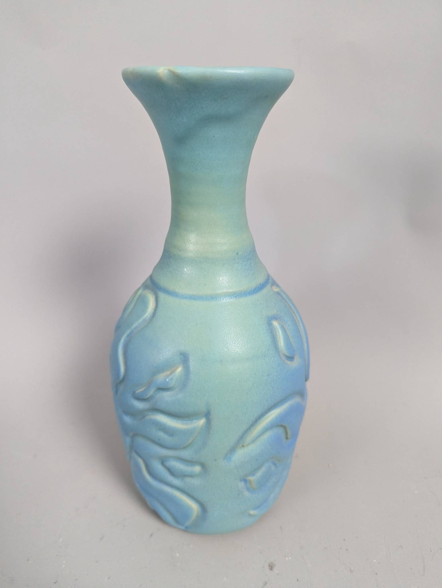 Van Briggle Turquoise Matte Glaze Vase with Sun or Floral Design - 2