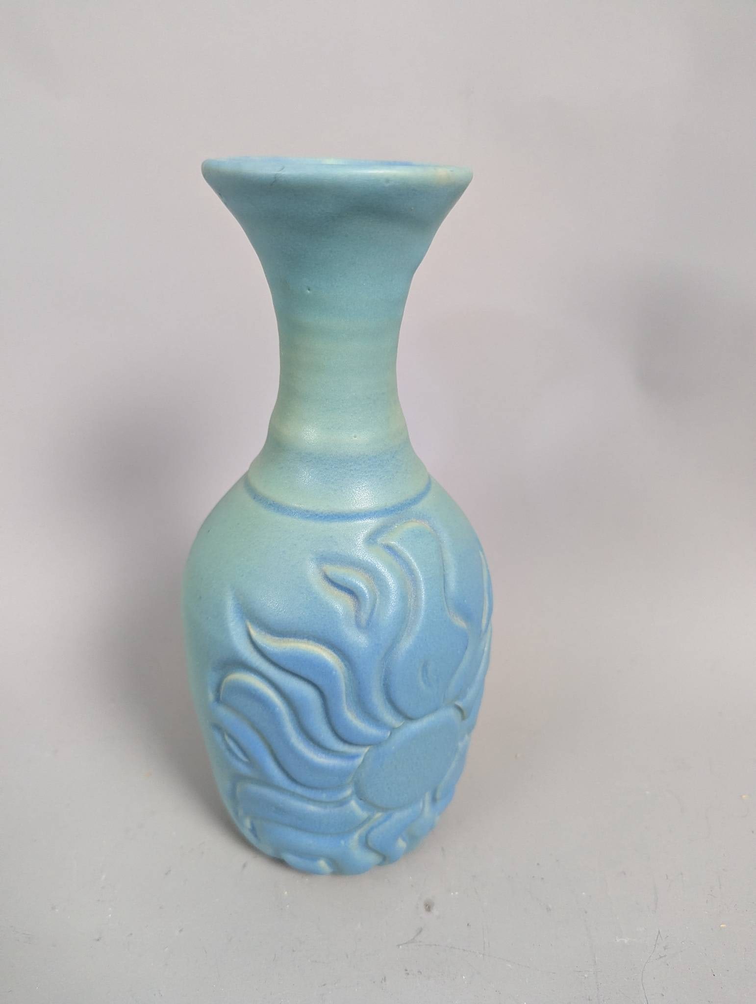 Van Briggle Turquoise Matte Glaze Vase with Sun or Floral Design - 3